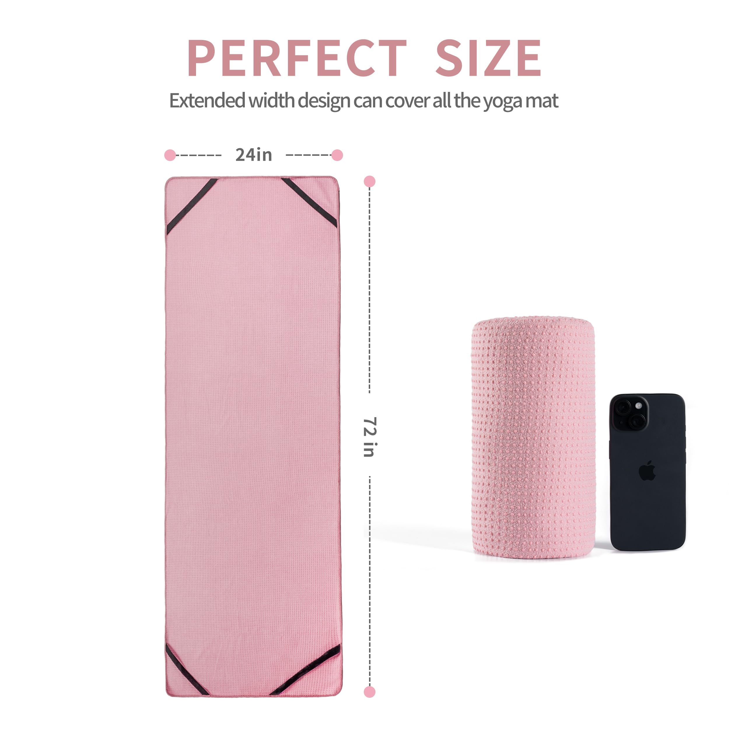MICROFI Nueva toalla de microfibra para yoga caliente, 24 x 72 pulgadas, con agarre de silicona antideslizante, correas elásticas de ajuste seguro