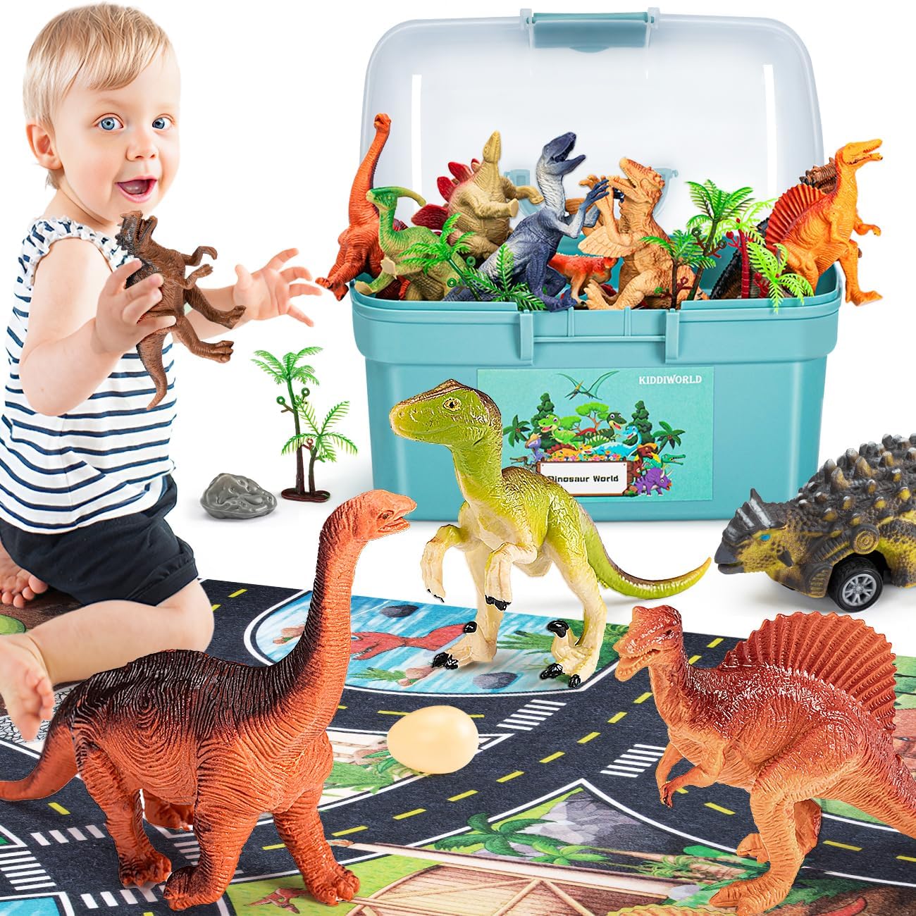 Dinosaur Toys for 3 4 5 Year Old Boys Gifts, Dinosaurs Toys for Kids 3-5-7, Dino Figures Activity Play Mat Christmas Birthday Gifts for Girls Toddler Toy Age 2-4