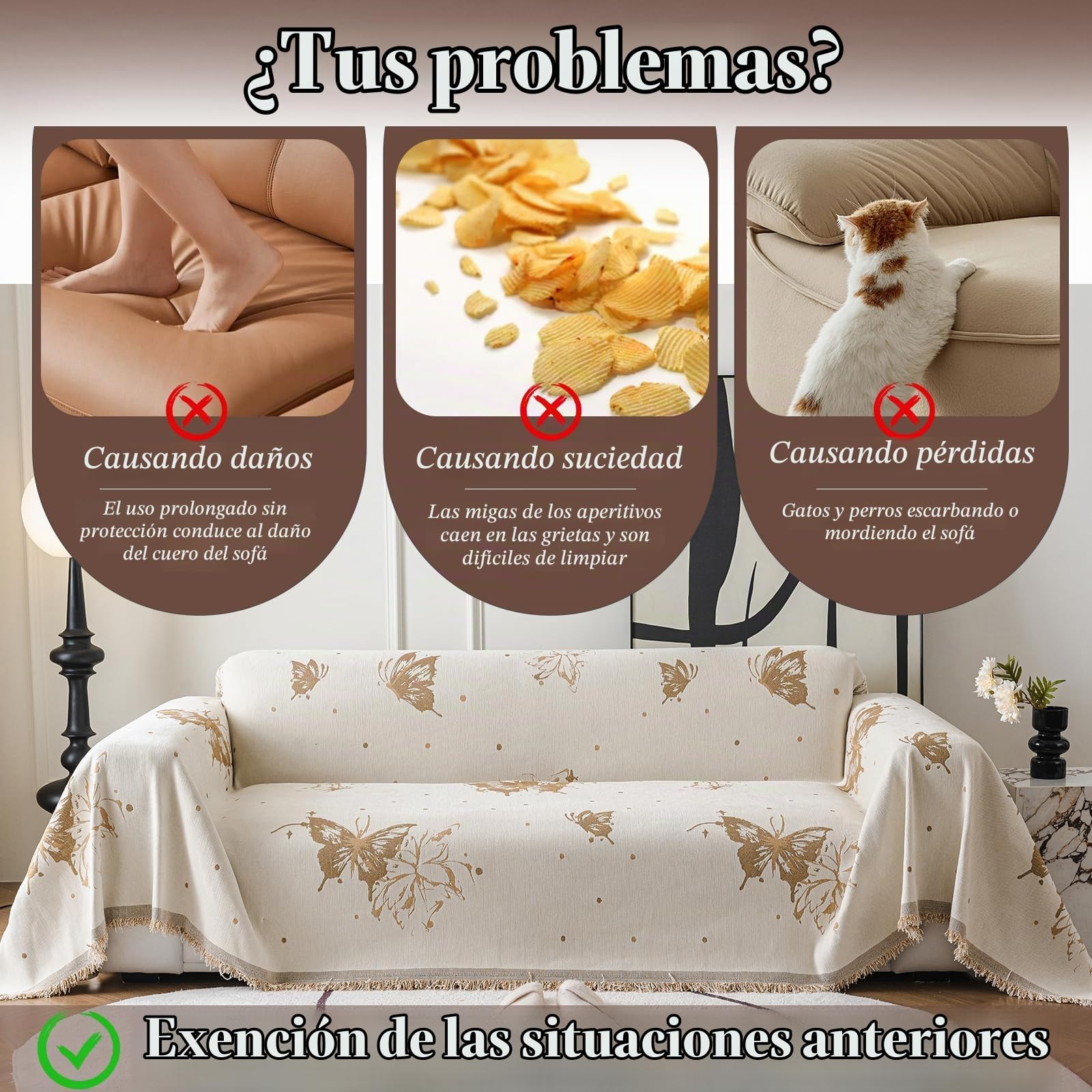 Funda Sofa,Cubre Sofas, Tela Cubre Sofa Four Seasons, Colcha Multiusos para Sofá, Plaid Sofa Decorativo,Elegante Estampado de Mariposas 180 * 180cm-Curry Oscuro