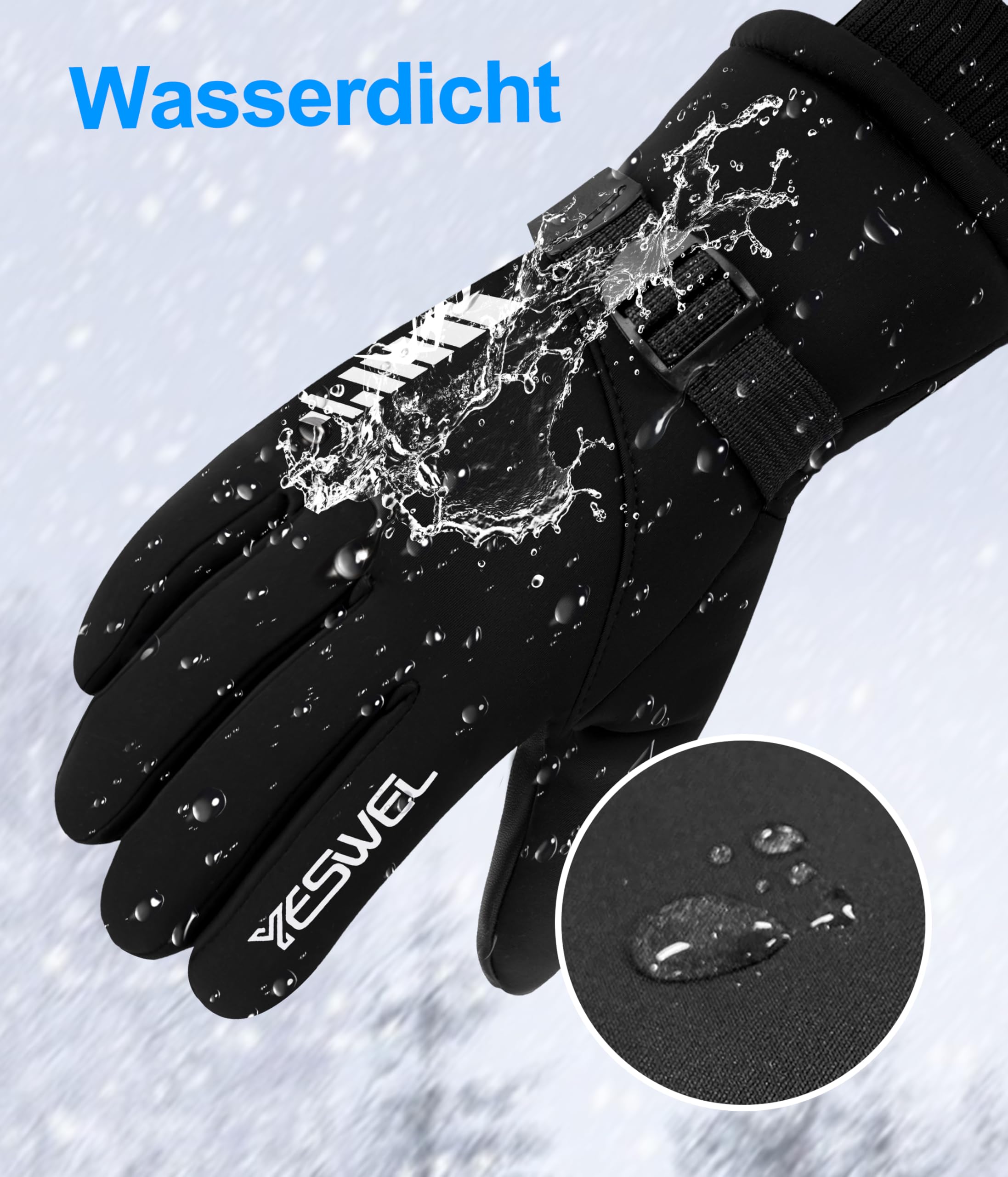 YESWEL Guantes de Esquí Impermeables con Pantalla Táctil para Hombre y Mujer, Invierno Cálidos