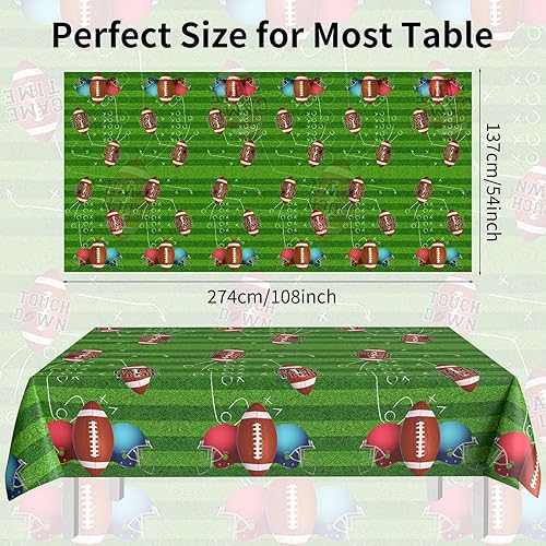Miniatura 2 de FunHot Manteles de fútbol, 2 manteles rectangulares de fútbol de 54 x 108 pulgadas, manteles rectangulares con estampado de fútbol para niños y