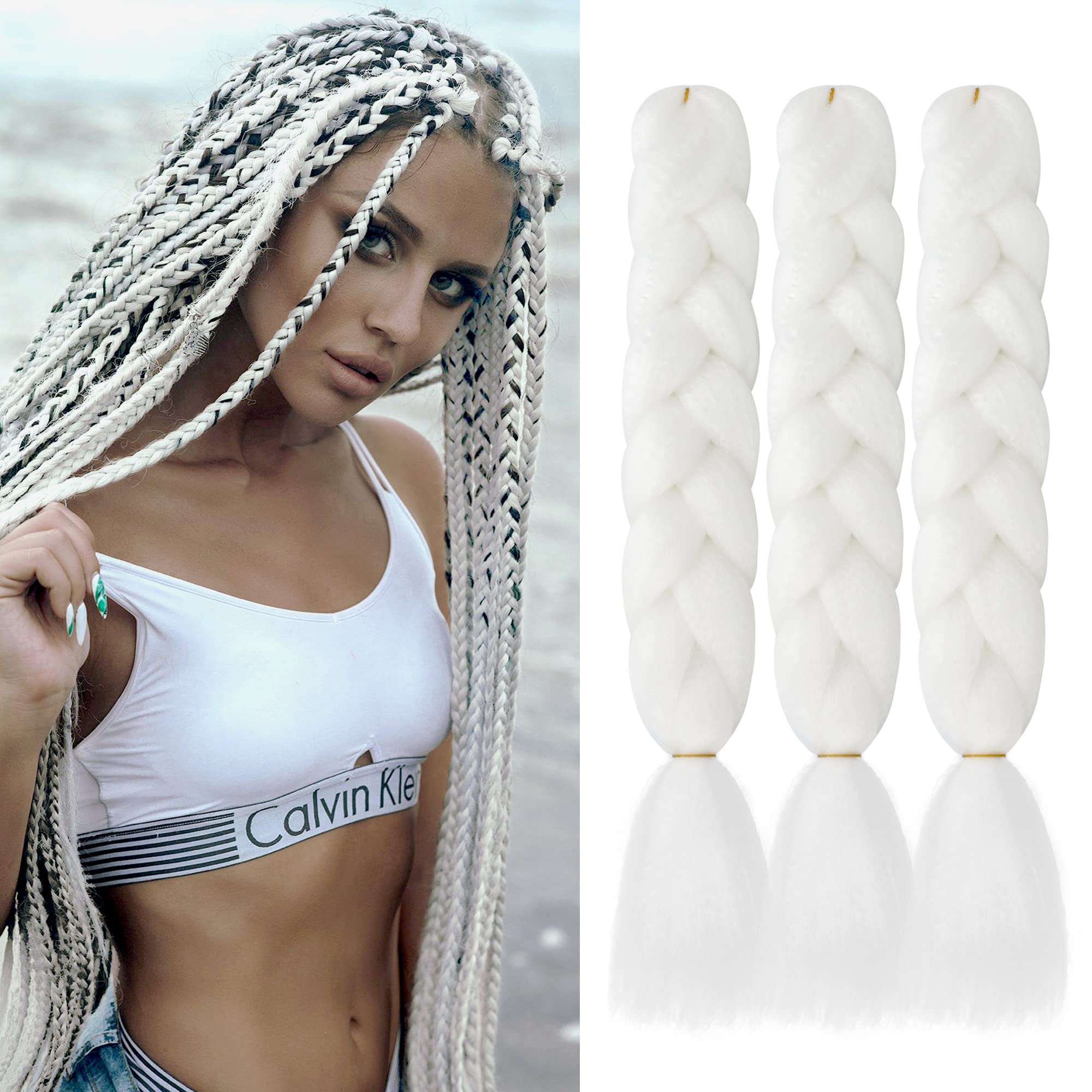 Amazon.com : VCKOVCKO Solid White Jumbo Braiding Hair Extension