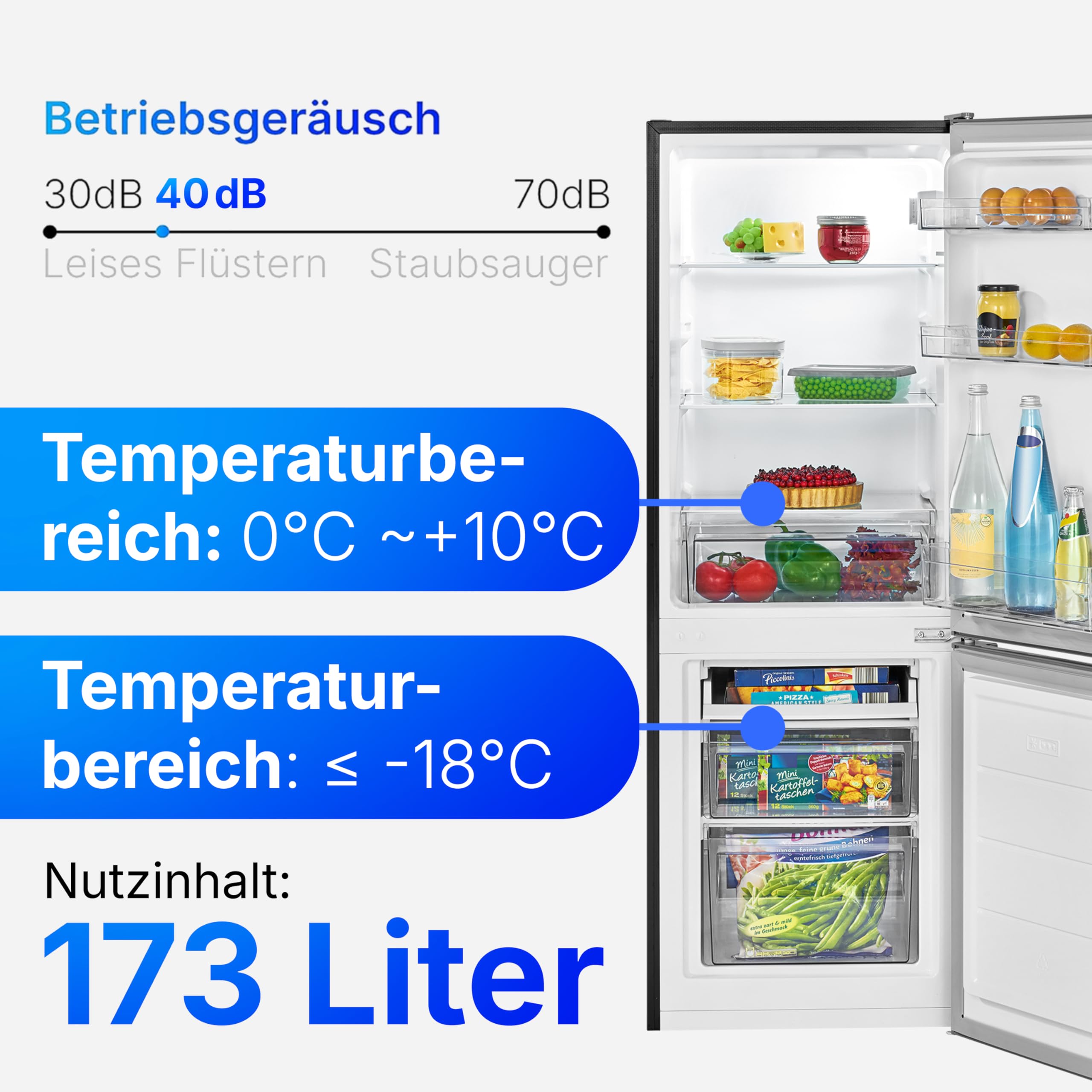 Bomann, 173L koelkast en vriezer KG7359-zwart, 121L koelkast, 52L 4-sterren vriezer, temperatuurregeling, LED-verlichting, omkeerbaar ontwerp, ideaal voor moderne keuken Bomann, 173L koelkast en vriezer KG7359-zwart, 121L koelkast, 52L 4-sterren vriezer, temperatuurregeling, LED-verlichting, omkeerbaar ontwerp, ideaal voor moderne keuken
