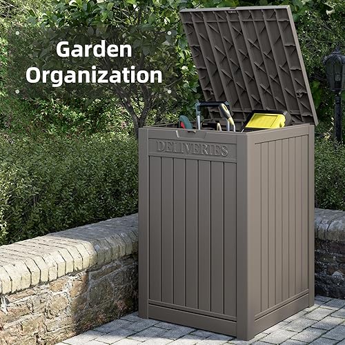 Miniatura 6 de Caja de entrega de paquete de 48 galones para porche, caja de almacenamiento con cerradura segura, gran resina de doble pared para exteriores y caja