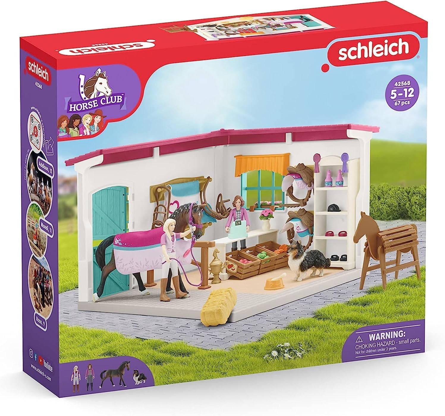 Schleich Horse Club | Reitshop zum modularen Reiterhof 42568 | 67 Teile | Set inkl. Haus, Hund, 2 bewegliche Figuren & Zubehör | Geschenk für Mädchen und Jungen | Pferde Spielzeug ab 5 Jahren