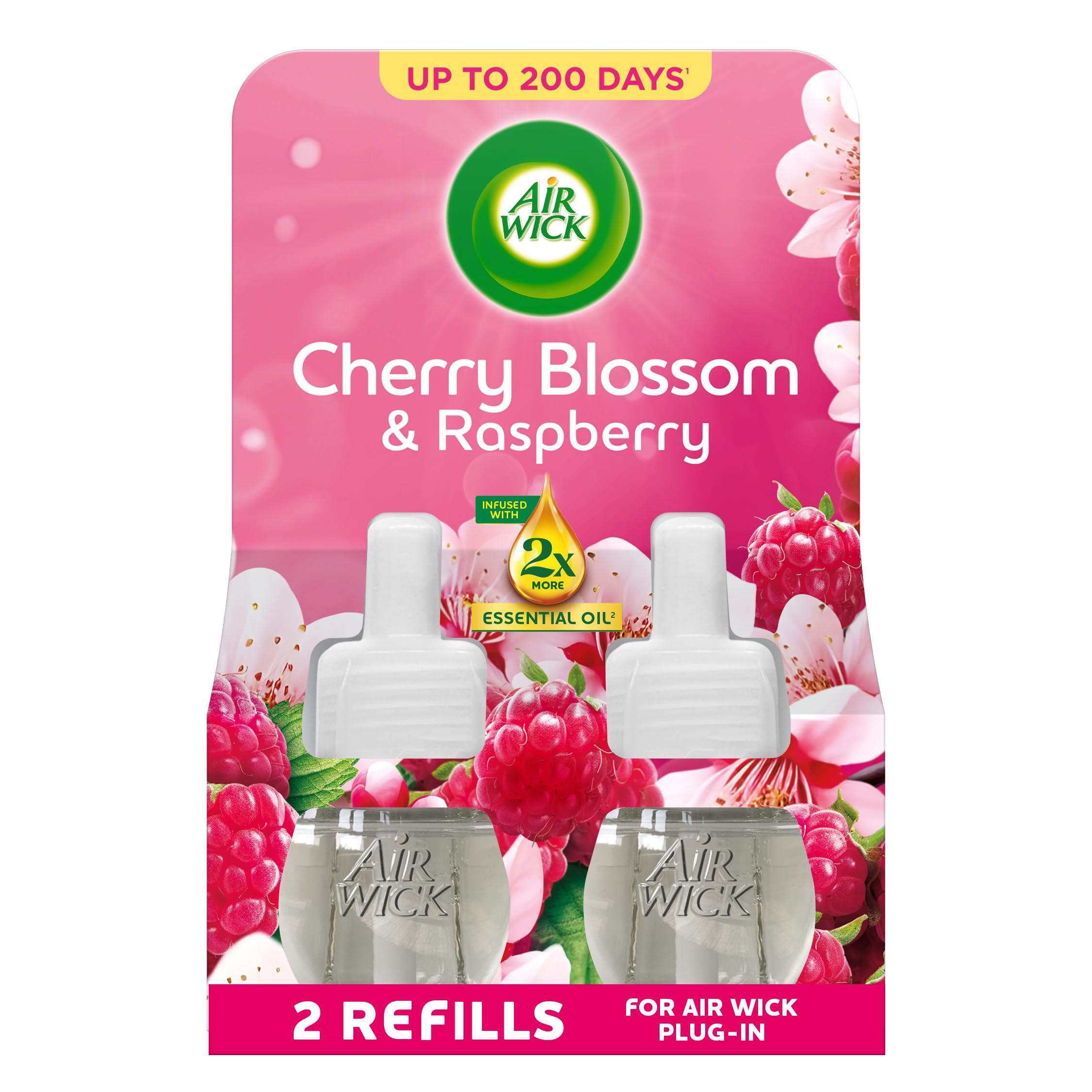Air Wick Cherry Blossom & Raspberry Liquid Electrical Twin Refill 19ml, Lasts for up to 100 Days per Refill, Air Freshener