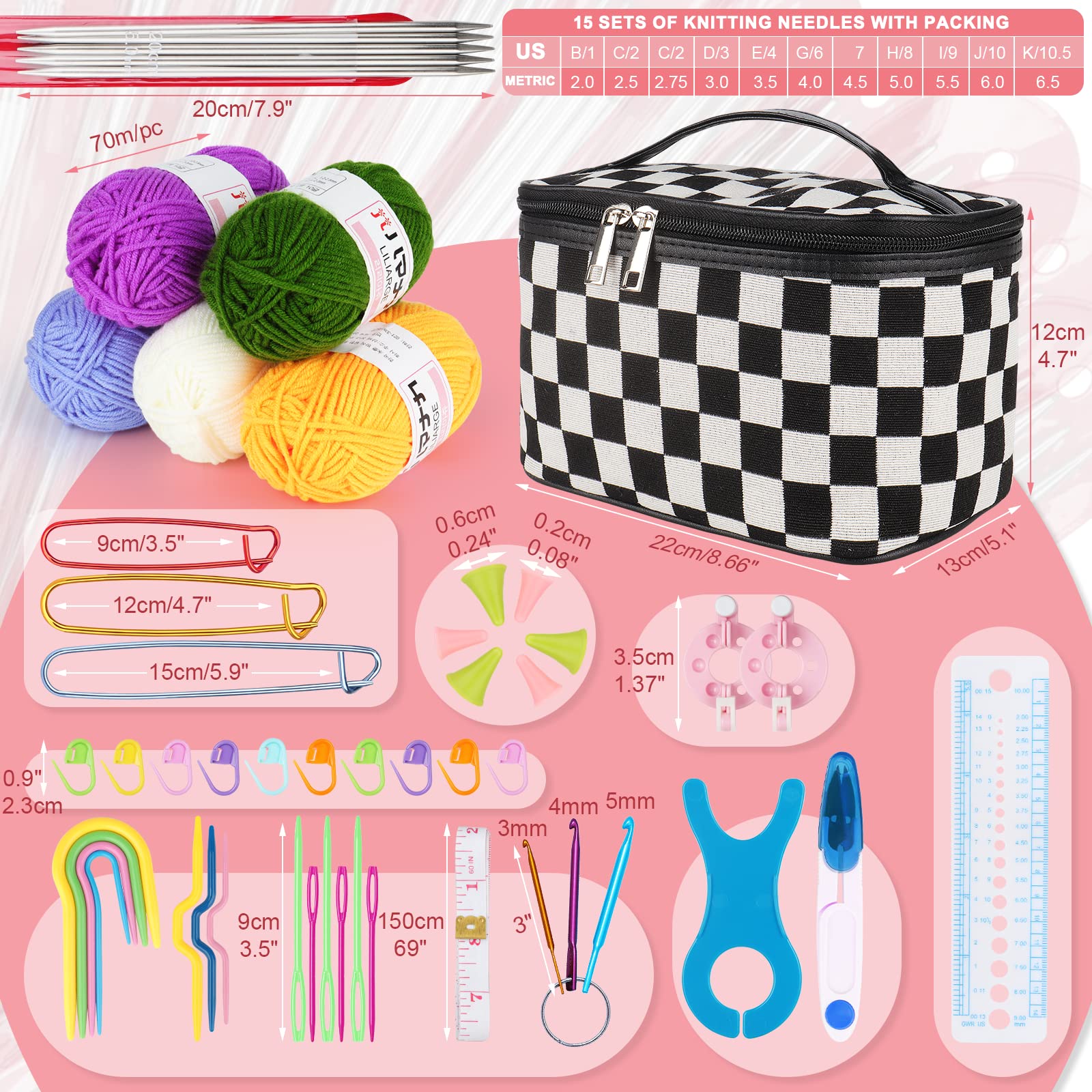 55 Pièces Aiguilles à Tricoter à Double Pointe 11 Tailles Ensemble D' Aiguilles à Tricoter En Acier Inoxydable 2.0-6.0mm Kit De Tricot Ensemble D' Aiguilles De Pull