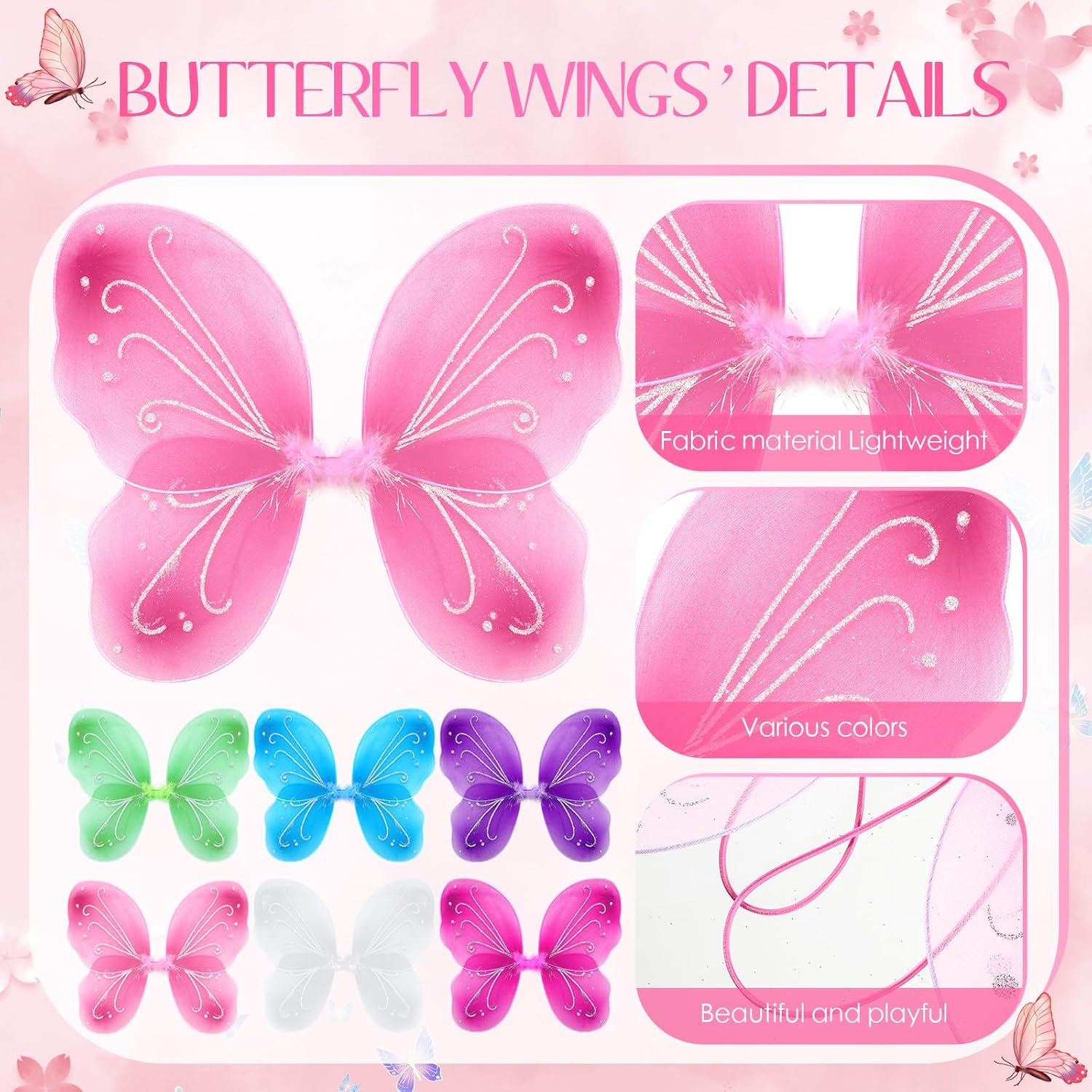 Junkin 24 Pcs Fairy Princess Butterfly Wings Angel Wing Costume Butterfly Bulk for Kids Girls Wedding Birthday Party Favors