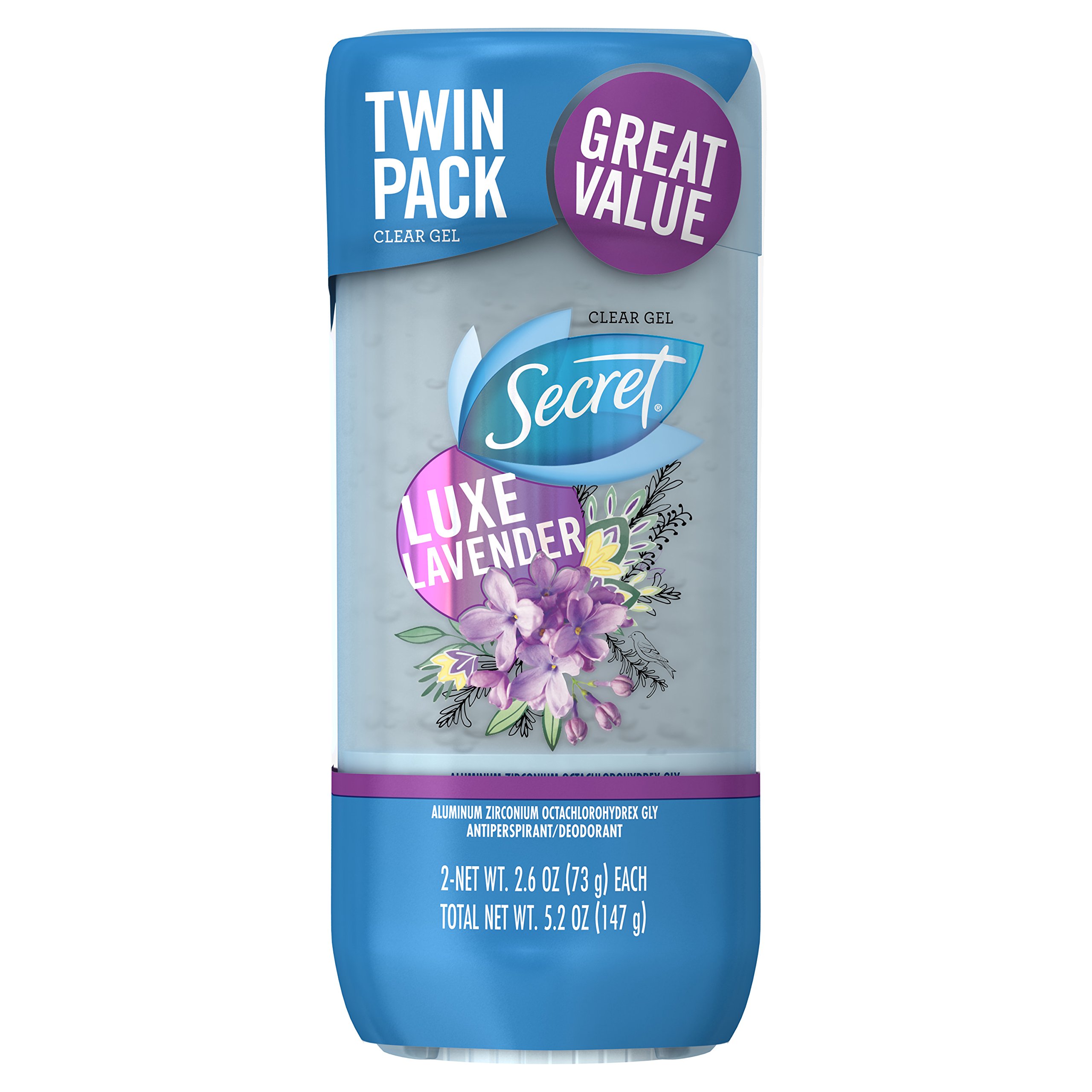 Secret Fresh Antiperspirant and Deodorant Clear Gel Luxe Lavender, 2 Count