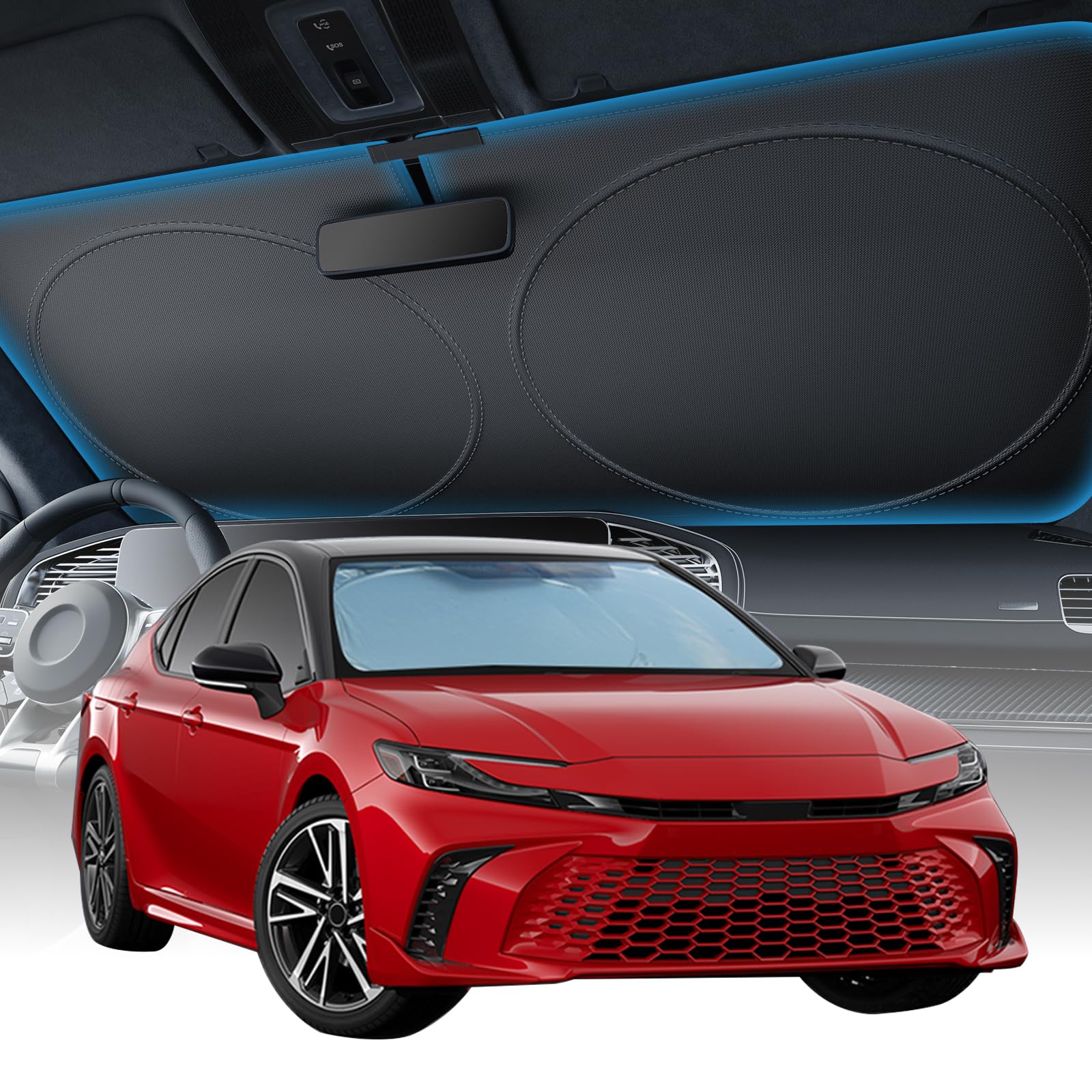 Photo 1 of 2025 Upgraded Zanch Car Front Windshield Sun Shade - Ultimate Uv Protection & Heat Reductionlinnovative No-Light Leakage TechnologylFoldable DesignPerfect Fit for Sedan, Small(59" x 29")