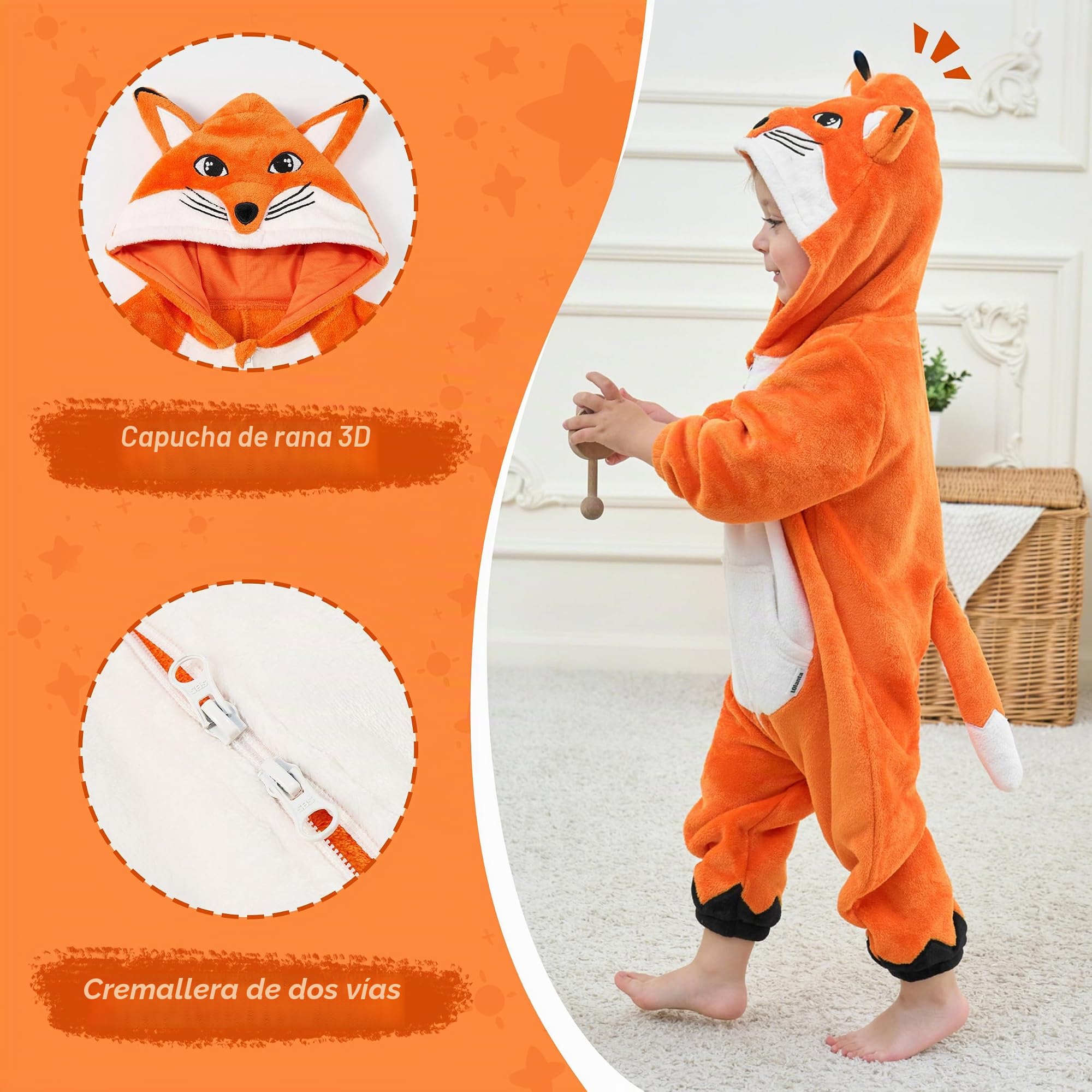 Disfraz de Animal para Niños, Mono de Franela con Capucha para Carnaval | Disfraz Rana Zorro Conejo para Niños,Disfraz Halloween Niño,1-5 Años