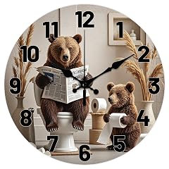 CHGCRAFT Funny Bear Wall Clock 12 Inch Toilet Clock Newspaper Wood Board Round Decorative Clocks photo CHGCRAFT Funny Bear Wall Clock 12 Inch Toilet Clock Newspaper Wood Board Round Decorative Clocks