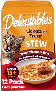 "Hartz Delectables Stew Senior Lickable Wet Cat Treats, Chicken & Tuna 1.4 Ounce (Pack of 12)"