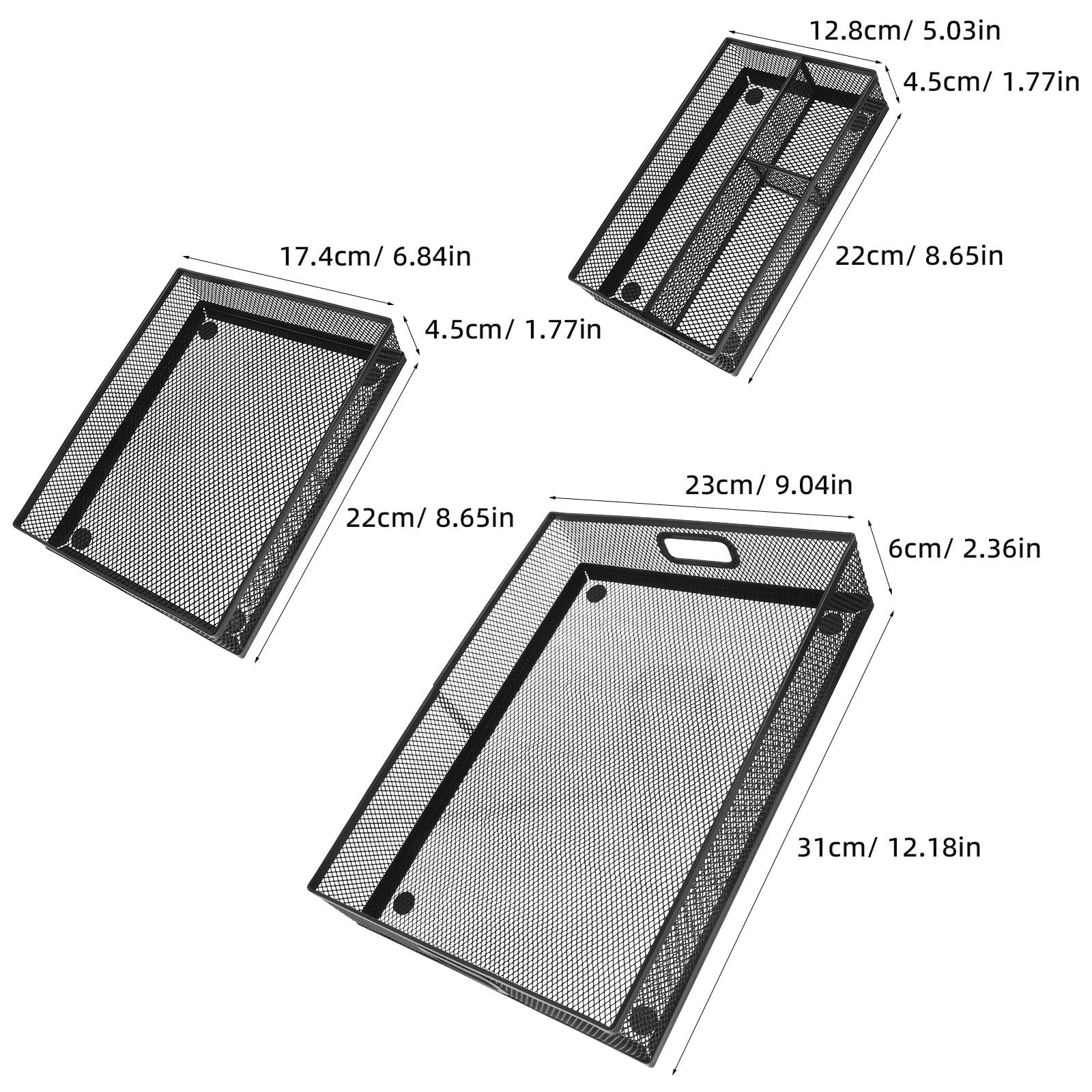 NUOBESTY 3 Piezas Organizador de Cajones para Oficina de Metal Negro Compartimentos Divididos, Diseño Moderno y Versátil para Almacenamiento en Hogar y Cocina