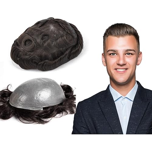 gexworldwide GEX Toupee - Peluca de cabello humano para hombre, 0.003in, piel fina, 8 x 10 pulgadas, marrón oscuro, duradera, con bucle en V,