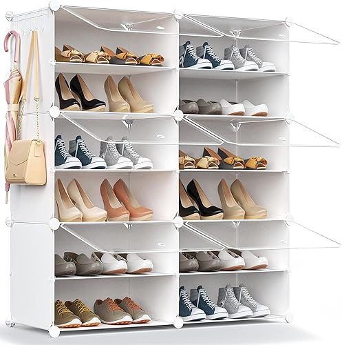 Miniatura 16 de Zapatero de 48 pares, organizador de estantes para zapatos con puerta, gabinete para zapatos con estantes para armario, entrada, pasillo, dormitorio