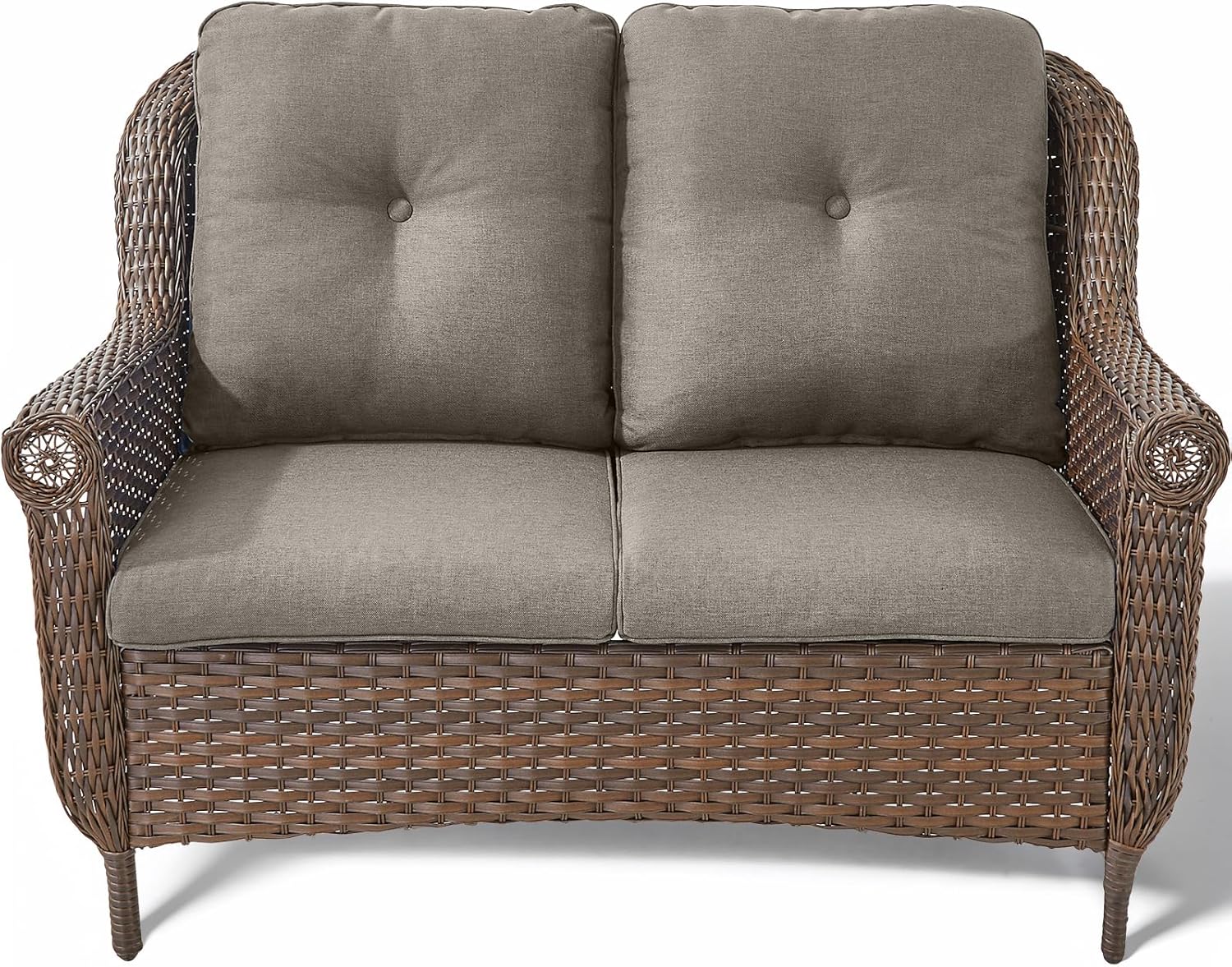 Patio Loveseat Outdoor Wicker Sofa - Heavy Duty All-Weather Brown Rattan 2-Person Sofas with High Back and Comfortable Thick Cushions for Garden Back Porch Poolside Apartment - Beige