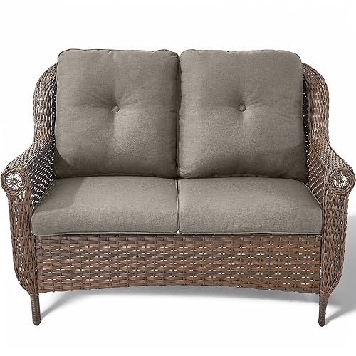 Patio Loveseat Outdoor Wicker Sofa - Heavy Duty All-Weather Brown