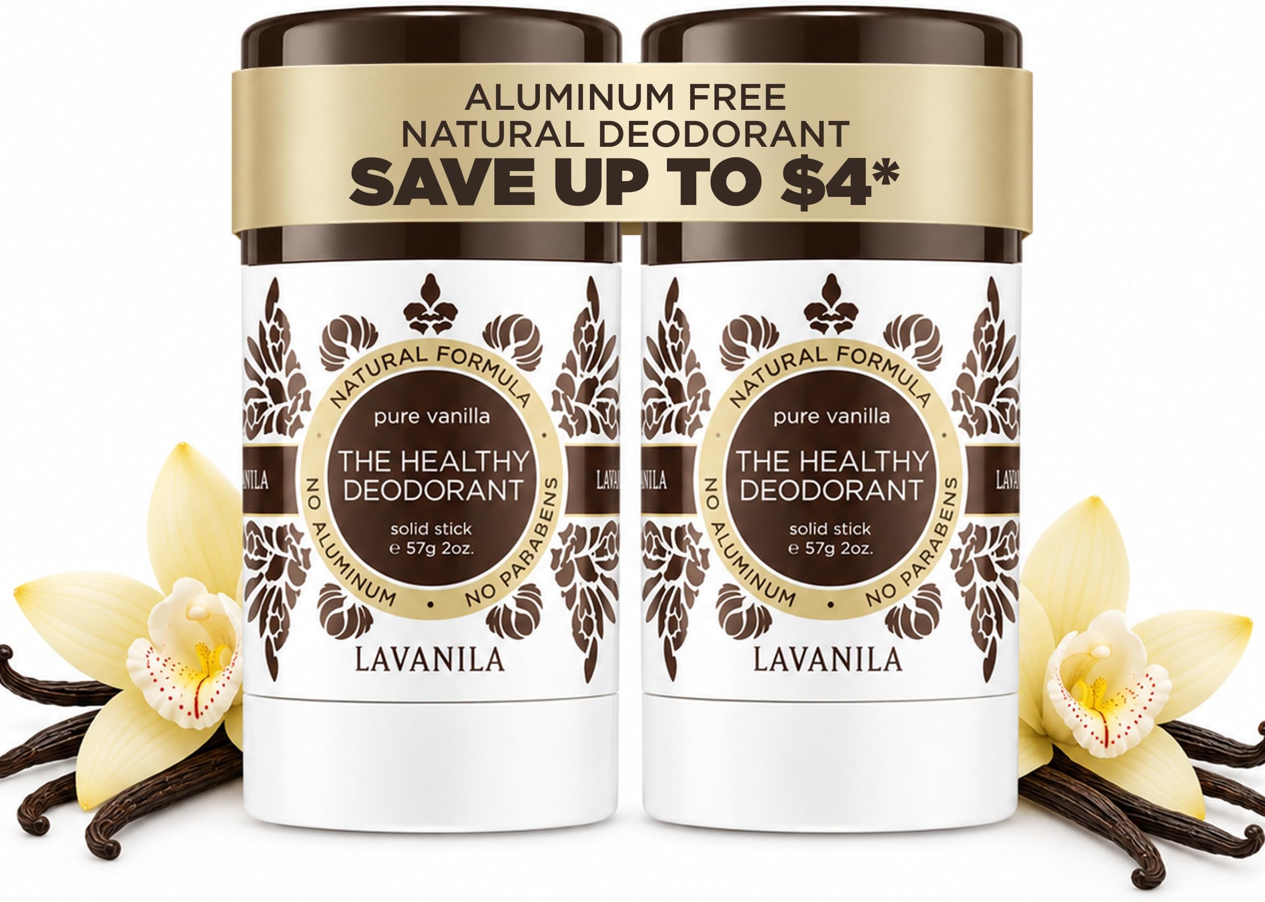 Pure Vanilla Natural Deodorant - 2 Oz, 2-Pack ($30 Value)