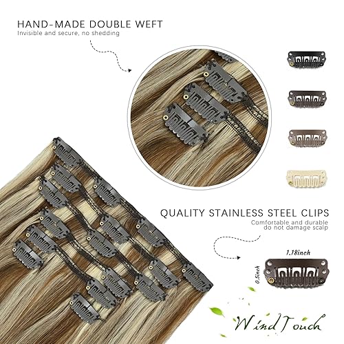 Miniatura 2 de WindTouch Extensiones de cabello con pinzas, 4.33 oz, extensiones de cabello largo de 22 pulgadas, extensiones de cabello humano real, 7 unidades,