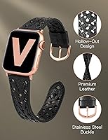 Vista 3 de Wearlizer Correa de cuero compatible con Apple Watch Band de 41/40/38/44/45/46/49/1.654 in para mujeres y hombres, correa trenzada ahuecada