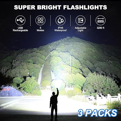 Miniatura 2 de Linterna LED recargable de alto lúmenes, 99,000 lm brillante y potente luz de flash con 5 modos, linterna de mano impermeable para el hogar,