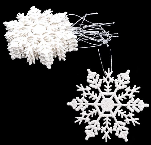 Christmas Concepts® Pack of 12 - 10cm Glitter Snowflake Hanging Decorations - Christmas Decorations (White)