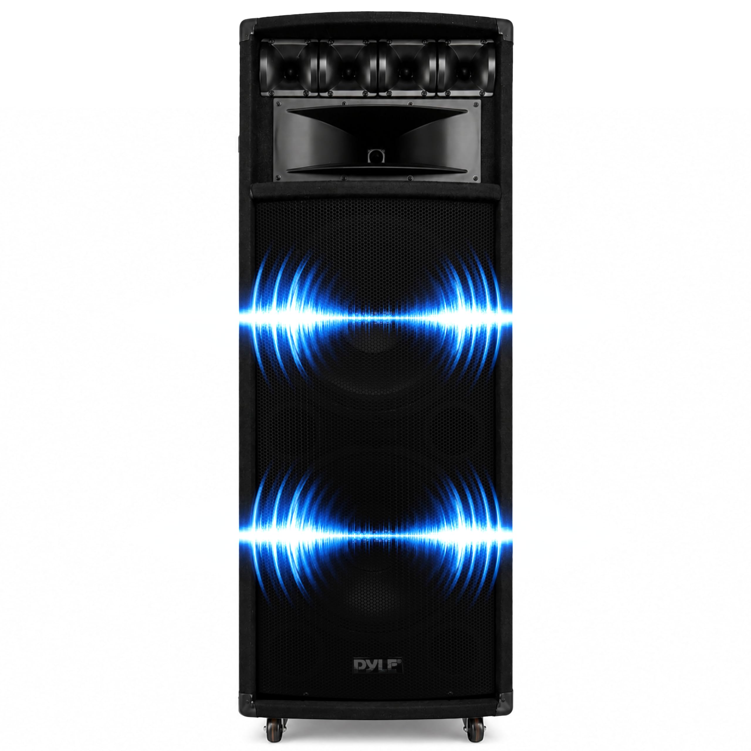 Pyle Système de Haut-Parleur PA Portable 1600 W – Enceinte Sonorisation Extérieure avec 2 x 30 cm Woofers, Tweeters Piezo 8,6 cm, Haut-Parleur Médium Super Horn 13 x 30 cm, Crossover Intégré
