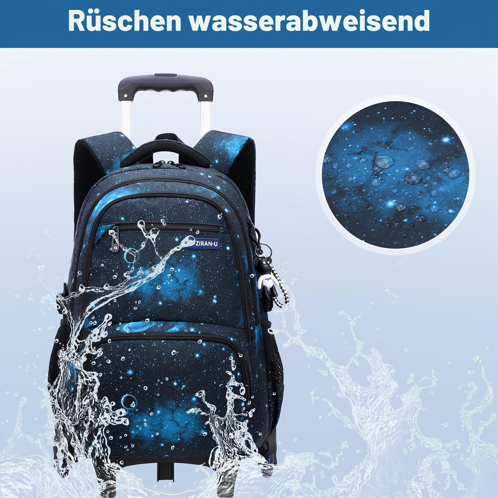 Amythe Schulrucksack Trolley für Jungen Teenager Rucksack mit Rollen 3-teilig mit Lunchtasche Federmäppchen, Wasserdichter Lässige Daypack 30L, Große Schultasche für Schule & Reisen, Blau | Schultasche mit Rollen mit Lunchtasche Federmäppchen, Wasserdicht