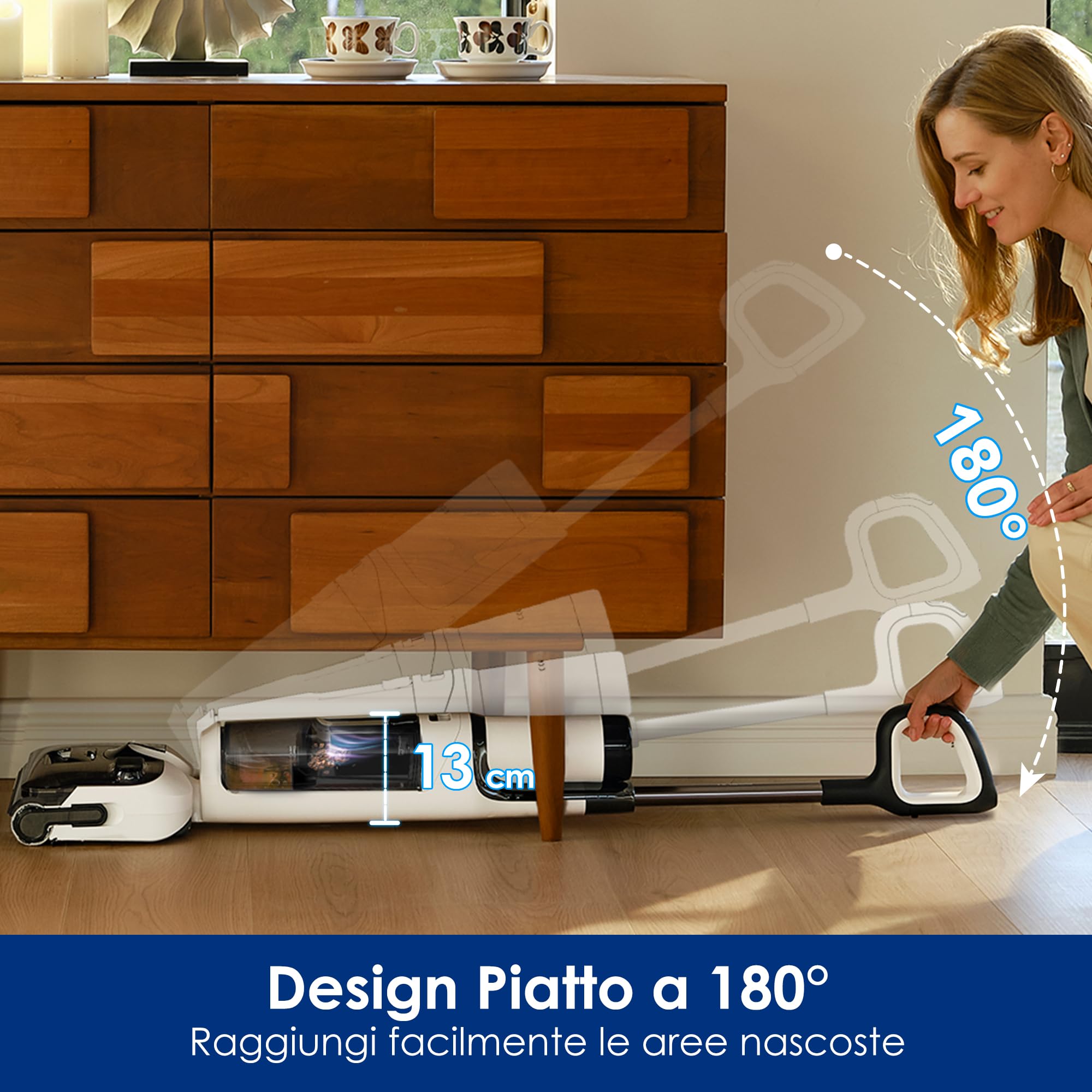 Tineco FLOOR ONE STRETCH S6 aspirapolvere a secco e umido, inclinazione fino a 180°, design compatto 13 CM autopulente e con asciugatura veloce a 70°C, pulizia dei bordi su ambo i lati