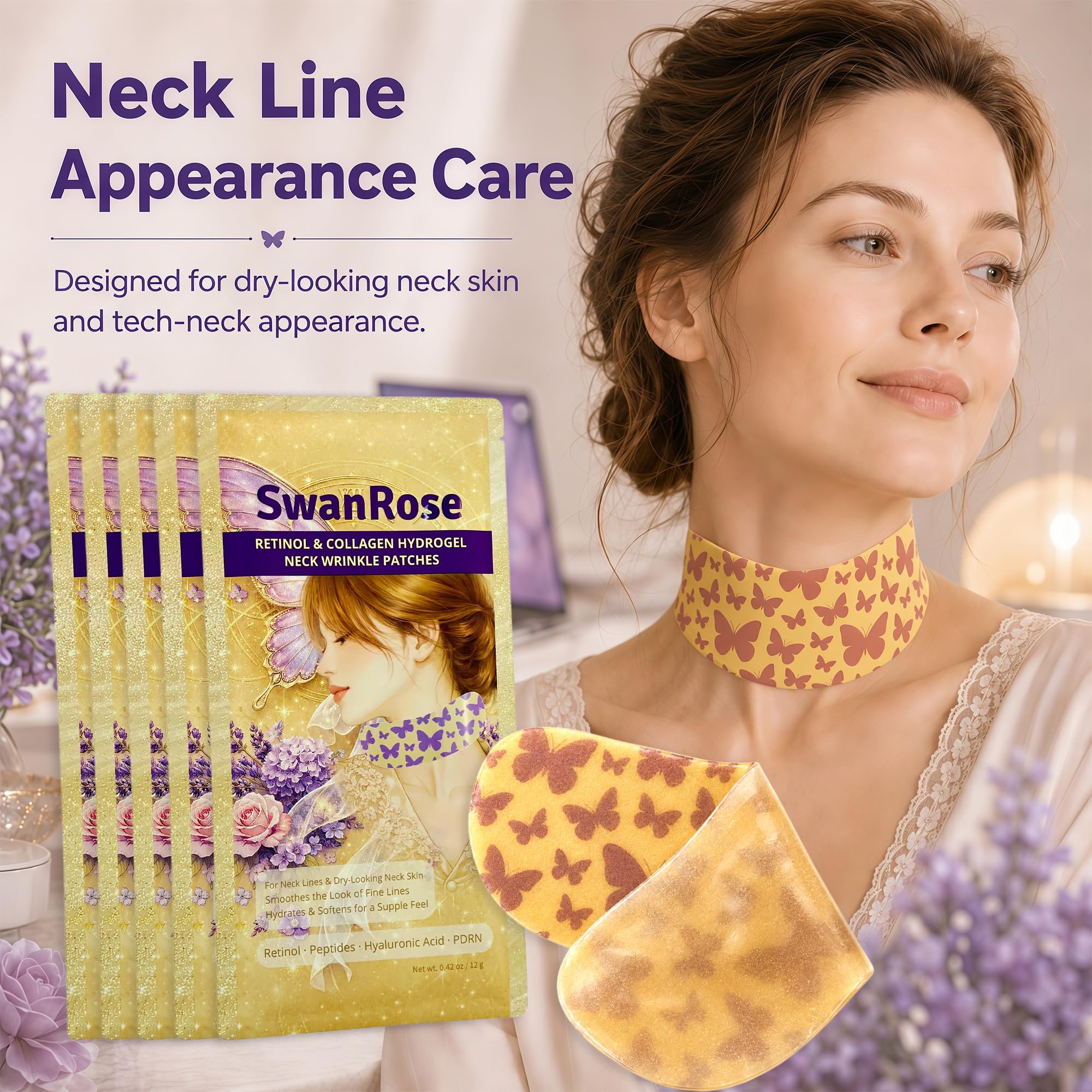 SwanRose Parches de hidrogel para las arrugas del cuello, máscara de