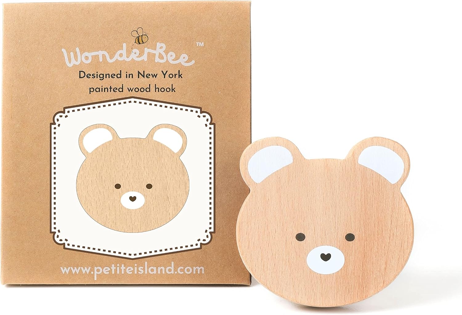 WONDERBEE Decorative Wall Hook | Ideal Decor for Child's Bedroom, Nursery or Bathroom | Girls & Boys | Genuine Wood, Hand Painted | Easy to Install Sturdy Metal Screw | Hanging Coats,Backpacks (Bear)