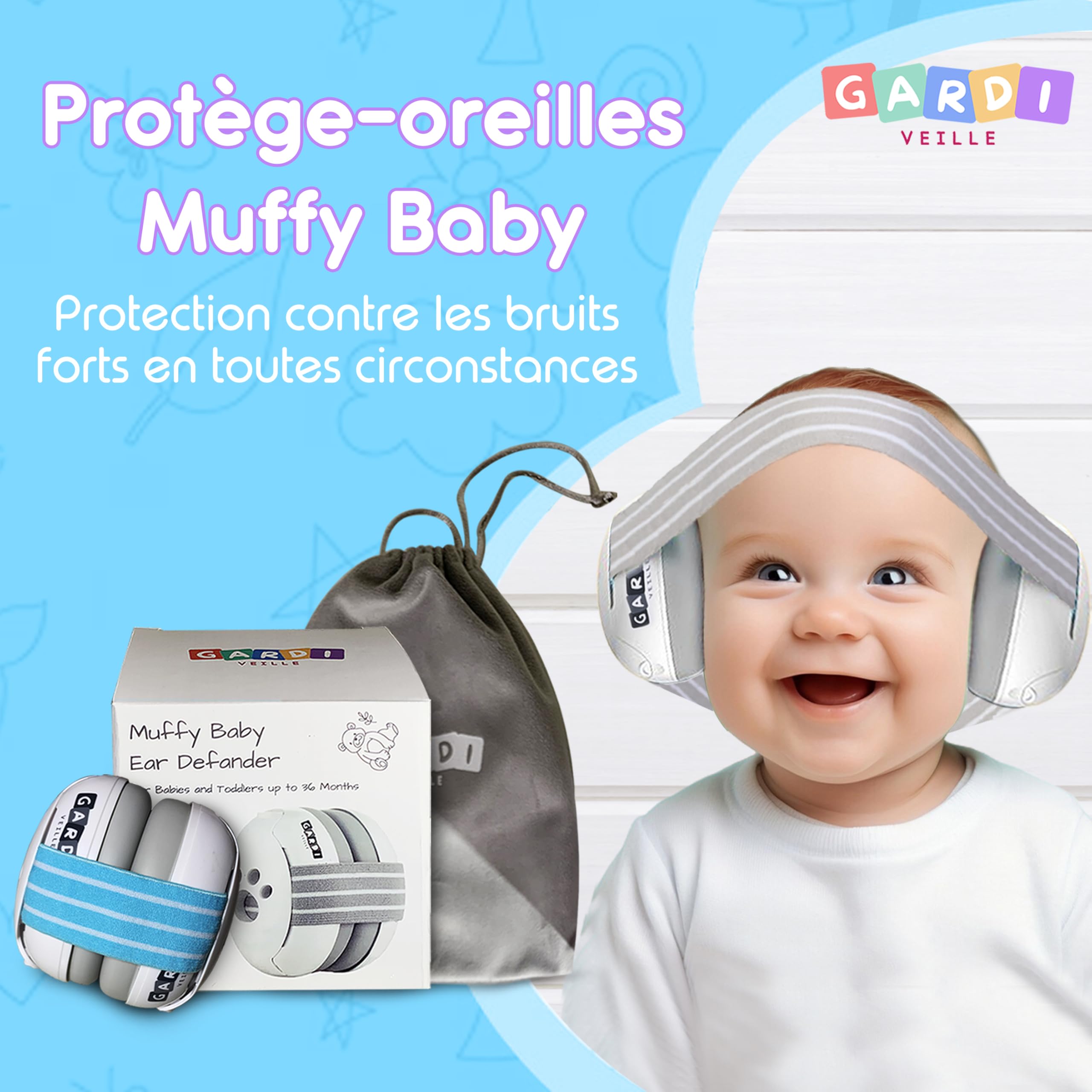 Casque Anti Bruit Bébé, Protection Auditive Excellente Et Confortable Jusqu a 36mois, Certifié CE, Reduction Du Bruit 25DB,Pour Les Voyages Et Fetes.