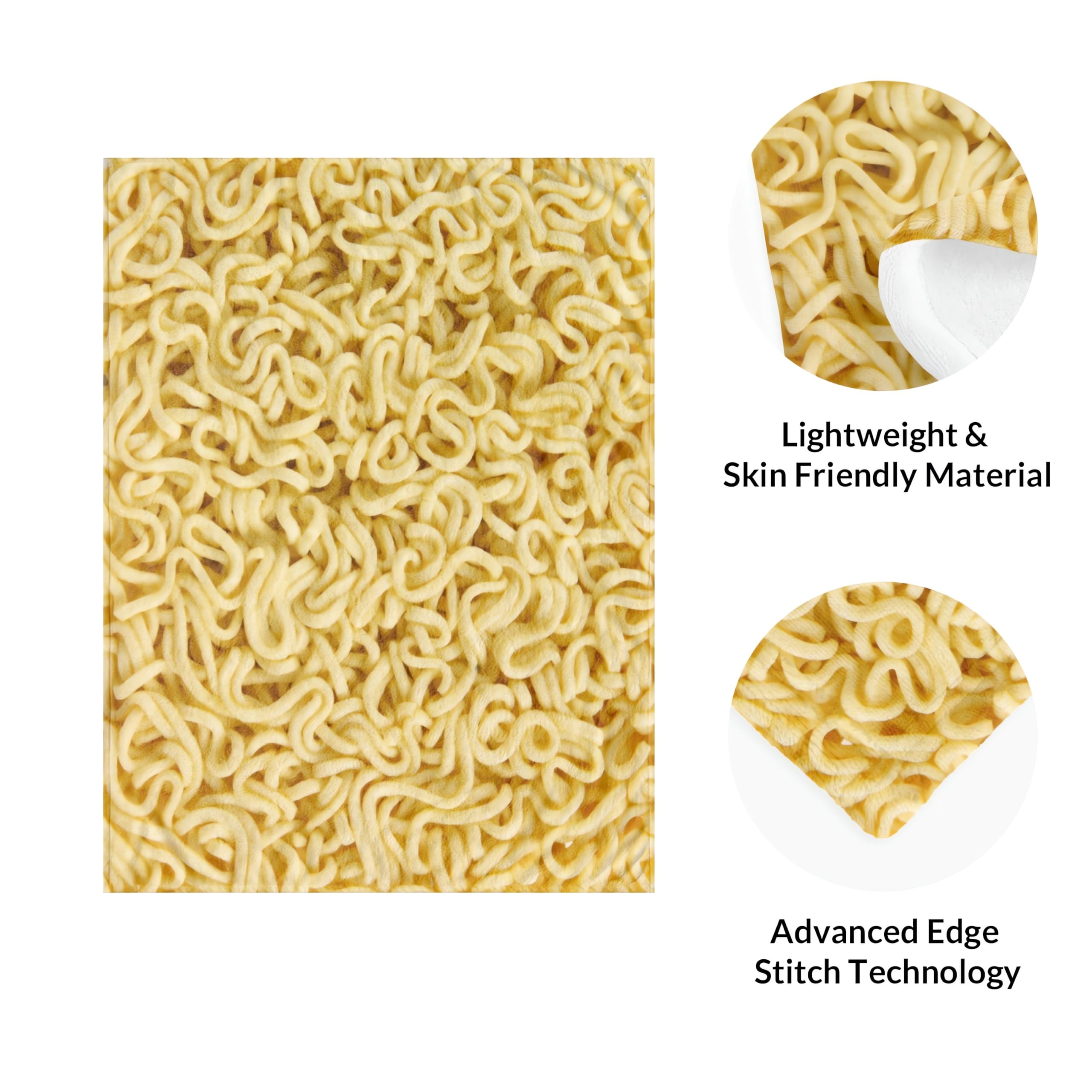 Neuheit Instant Nudeln, lustige, realistische Lebensmittel-Überwurfdecken, Ramen-Texturdruck, Flanell-Fleecedecke für Schlafzimmer, Wohnzimmer, Sofa, Couch, Bett, Büro, Schoß, 127 x 101,6 cm