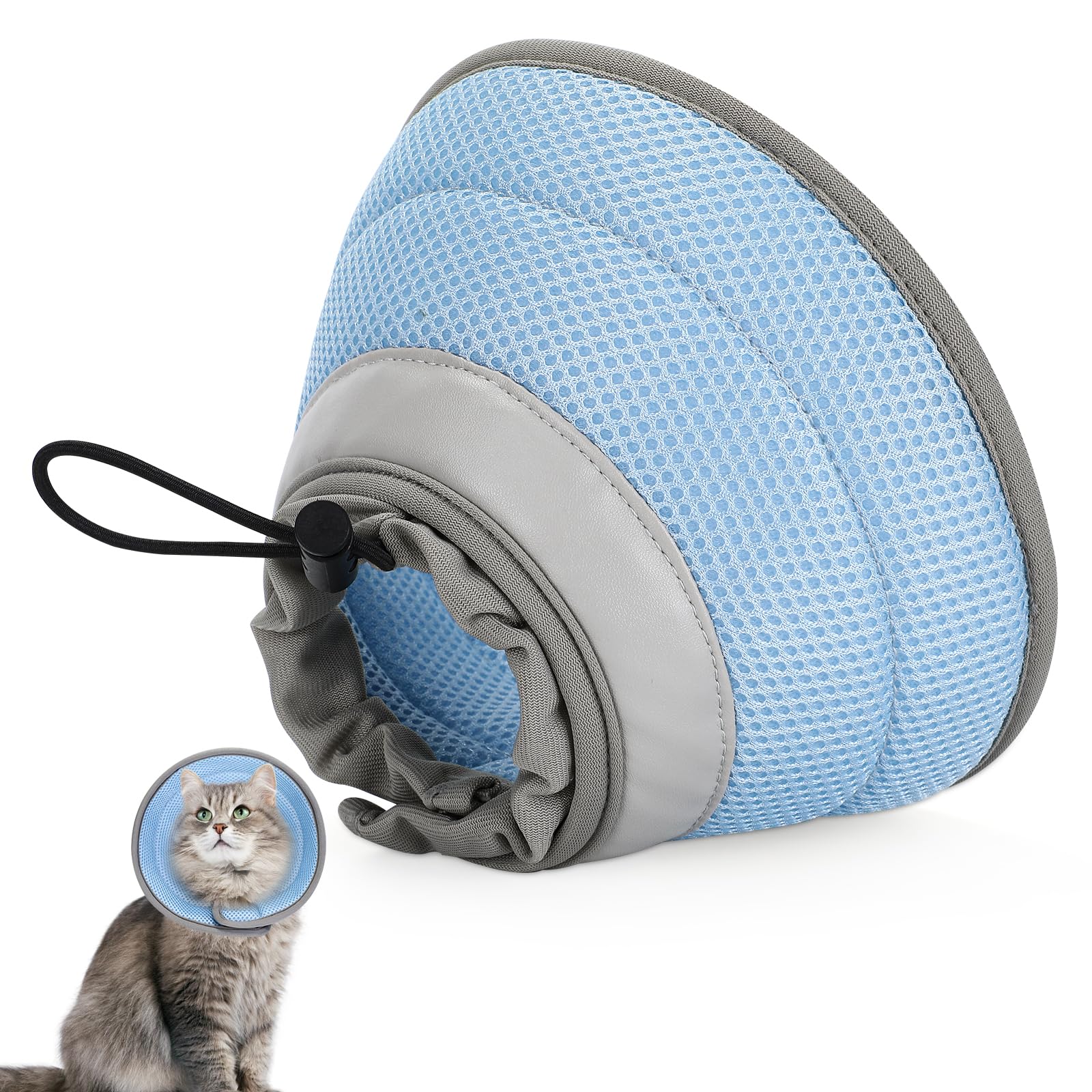 IDOGCHEW Halskrause Katze, Faltbaren Weicher Schutzkragen Katze Katzenkragen, Wiederherstellung Halsband Weich Katze Schutzkragen, Nach Operation und Verletzungen für Katzen (Blau, L)