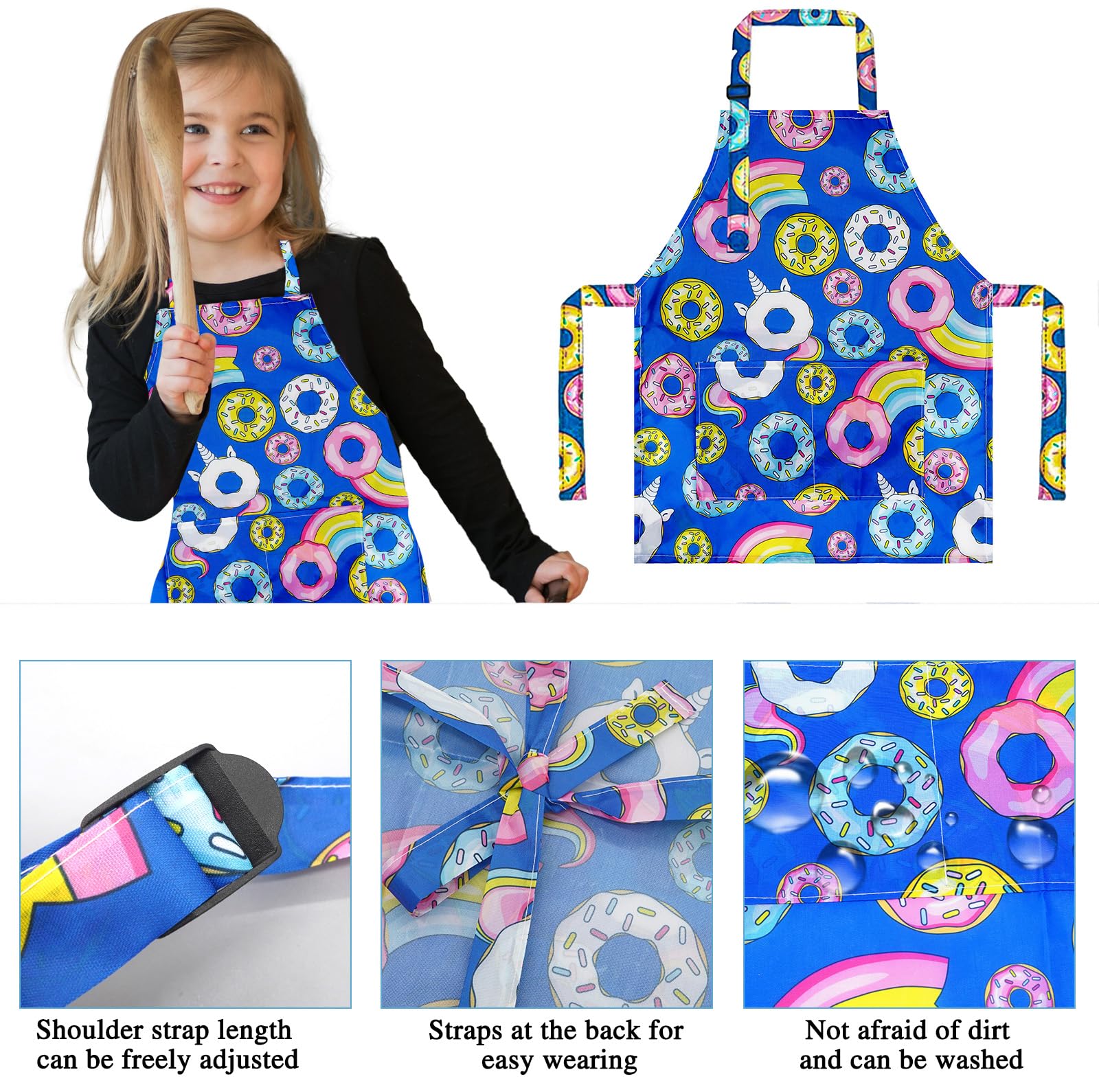 Liutufy Kids Aprons,Adjustable Cartoon Style Aprons kitchen Apron for Children Cooking Painting Gardening Apron (Purple Donut Apron) - Image 3