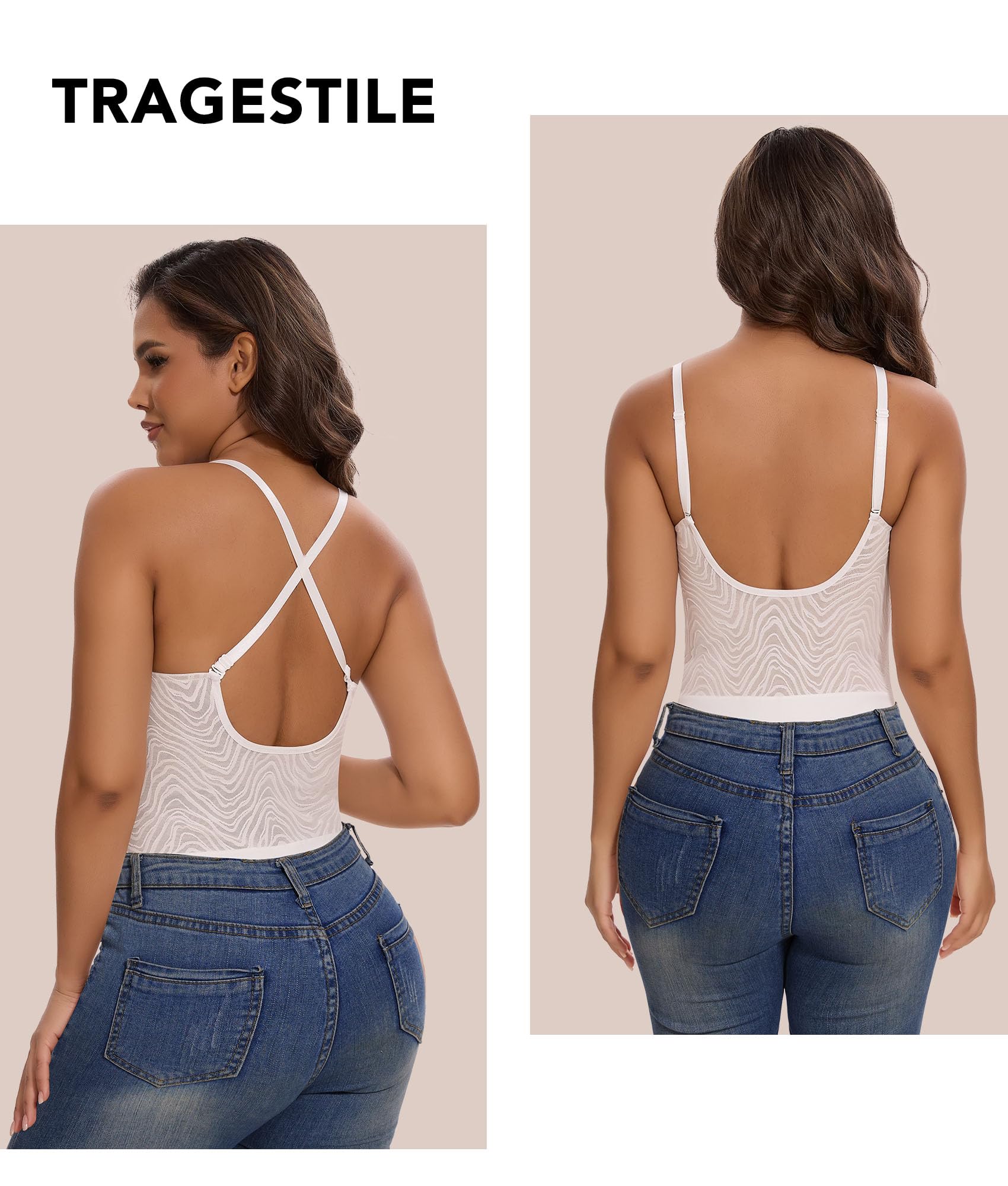 SHAPERIN Body Reductor Mujer Cuello en V Corset Shapewear Body Moldeador Espalda Baja Bodysuit Encaje