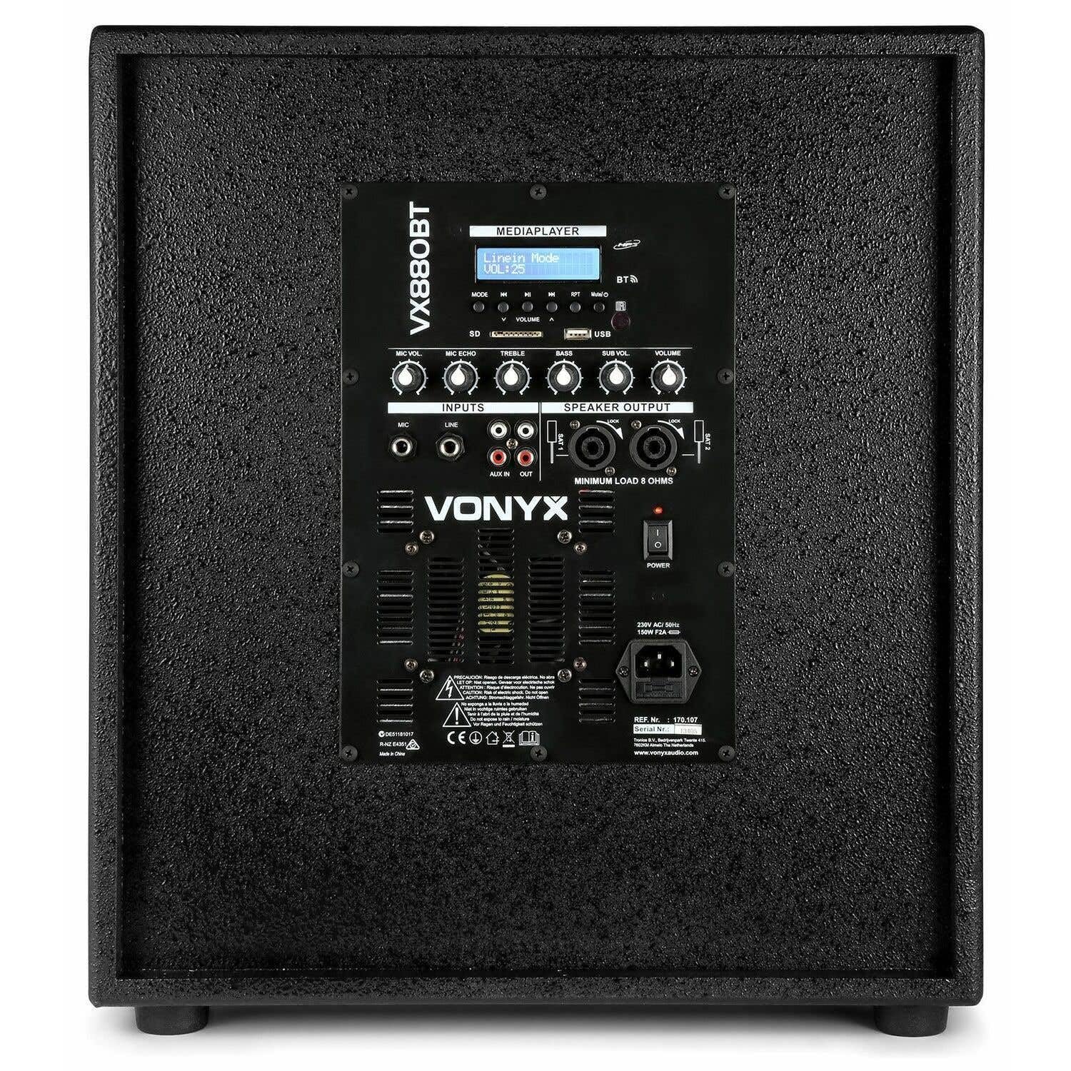 VONYX VX880BT - Système Triphonique avec Micro, Puissance de 750W, Idéal pour Les Soirées et Évènements, BT/MP3/SD/USB/AUX