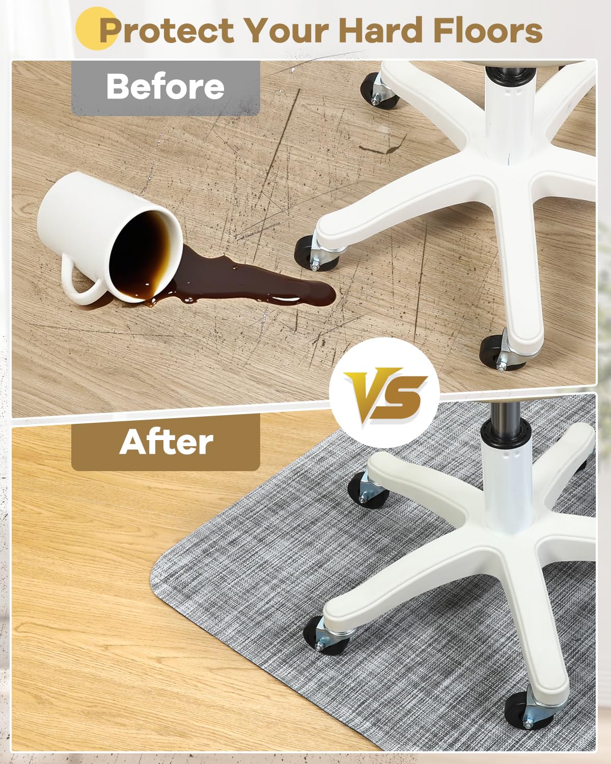 BesWin Alfombrilla para silla de oficina para suelo de madera dura, 91,4 x 121,9 cm, alfombrilla de suelo para silla de ruedas y mesa de ordenador, resistente protección de suelo de PVC para oficina