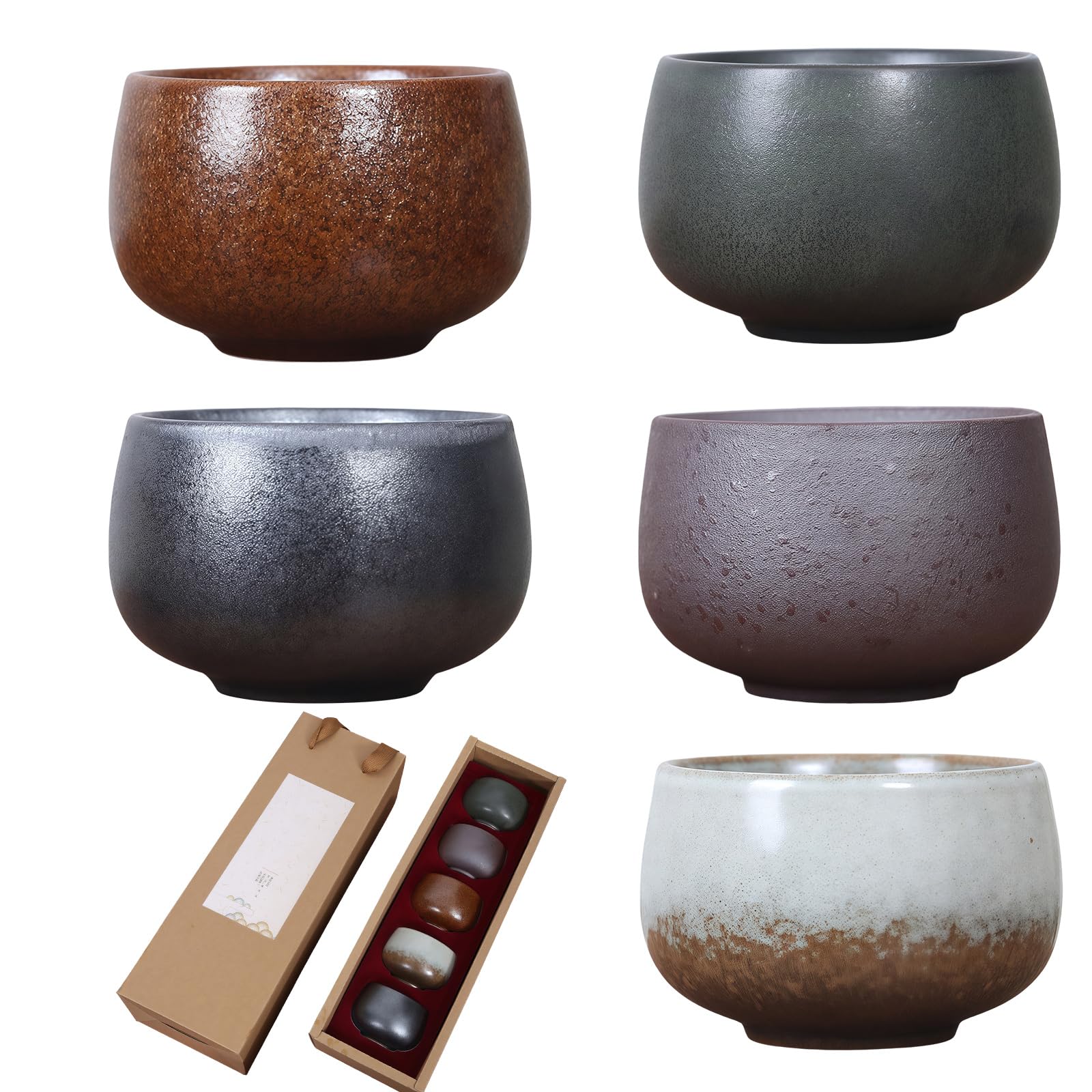 PRITOK Espresso Cup 100 ml: Handmade Stoneware Coffee Cups, Ceramic Tea Cup Set, Espresso Mug Set, Chinese Te a Cu ps, Japanese Te a Cu ps Set with Box, Gift for Adult, Tea Lover/Women/Men