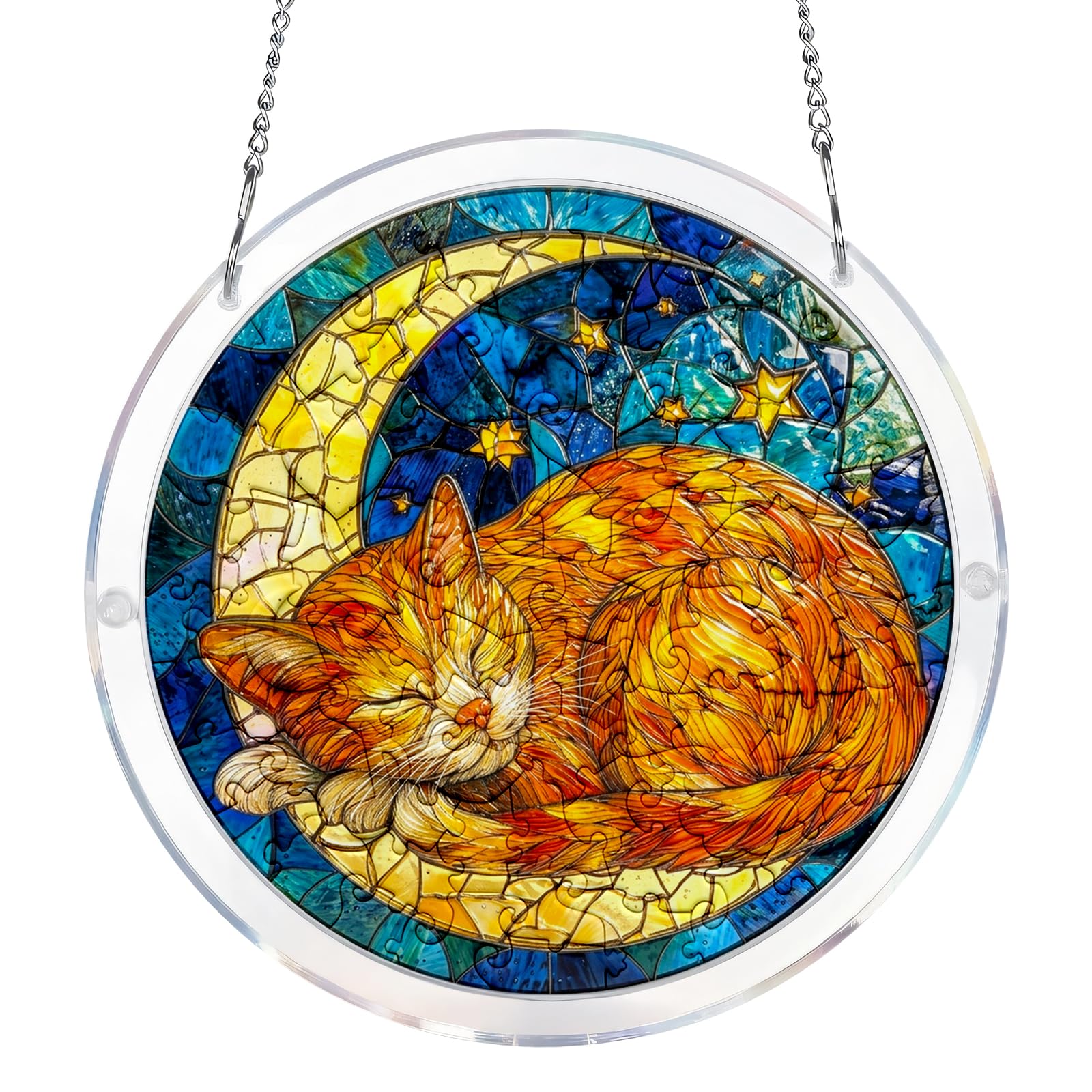 Cat Acrylic Puzzles Suncatchers, Acrylic Jigsaw Suncatchers, Starry Moon Cat Sun Catchers for Windows, Window Hanging Decor for Doors, Garden & Balcony, Mother's Day Birthday Gifts for Women Men