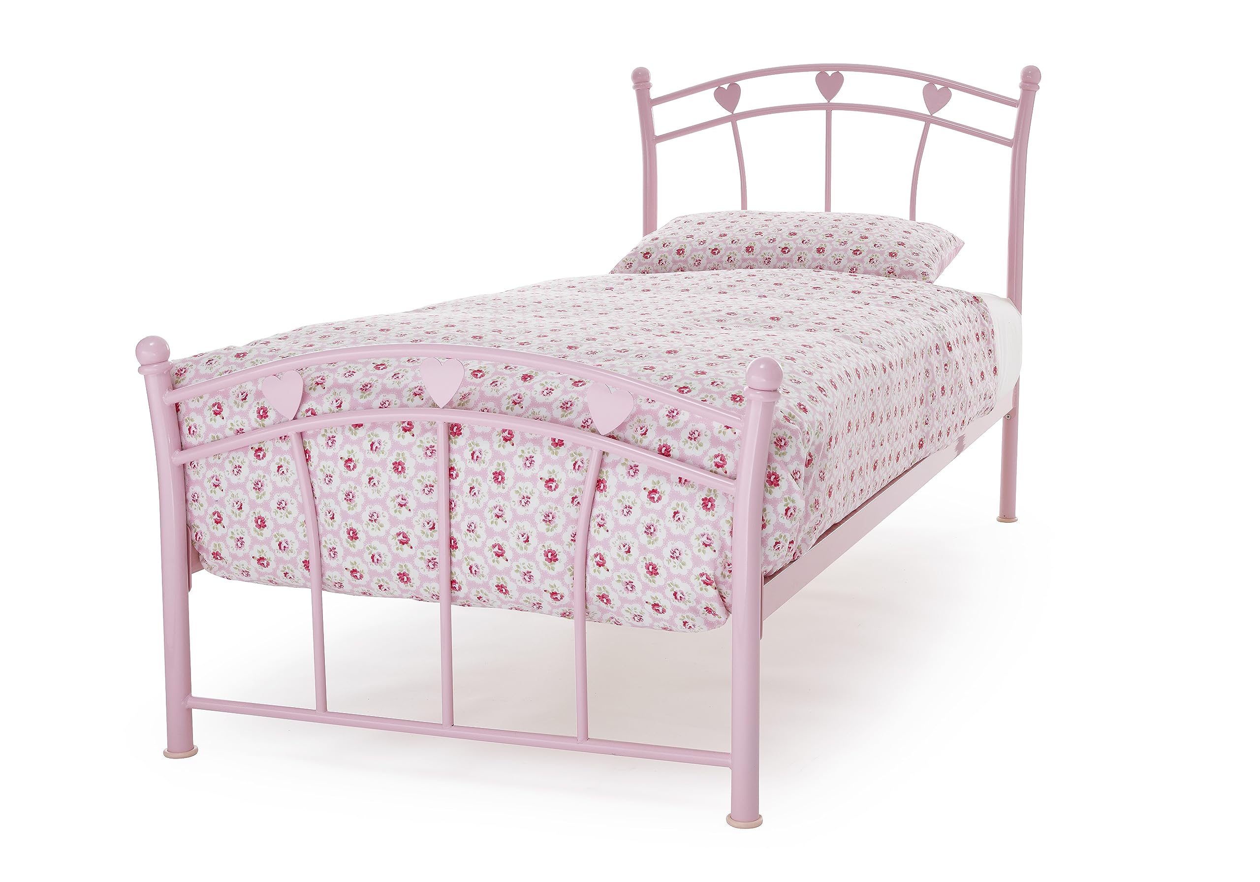Sleep Evolution Harmony Metal Pink Bed Frame 3FT Single - Solid Pine Slats, Easy assembly, Girls Bedroom, Pink Girls Bed, Girls Bed Frame, Headboard Included, Eco Friendly, Underbed Storage Space