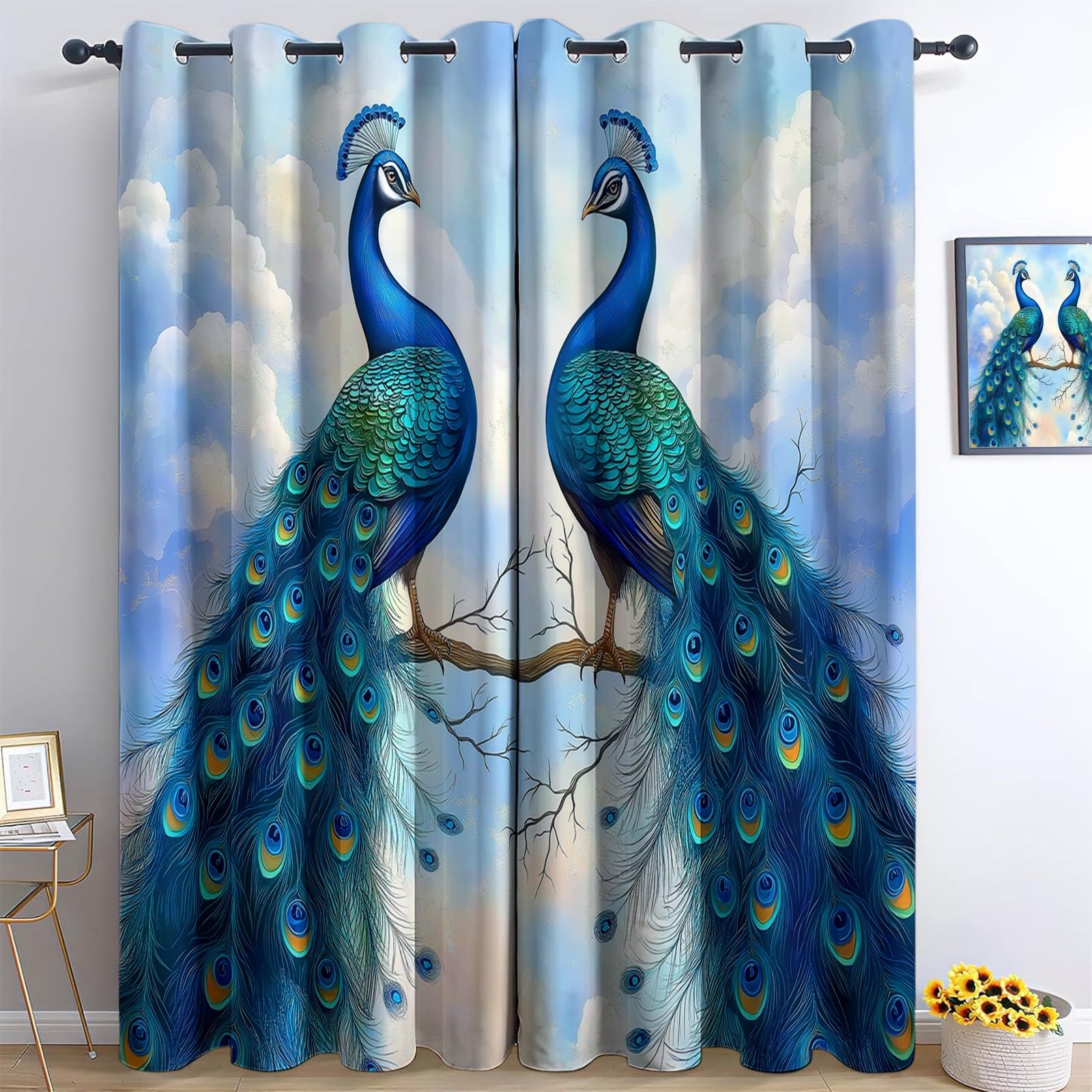 Générique 140 x 225 cm, 100% termiczne, izolacja termiczna, pawie zwierzęta, miękka i odporna na zagniecenia tkanina, podwójna zasłona z oczkami, do sypialni, salonu, kuchni, 2 sztuki