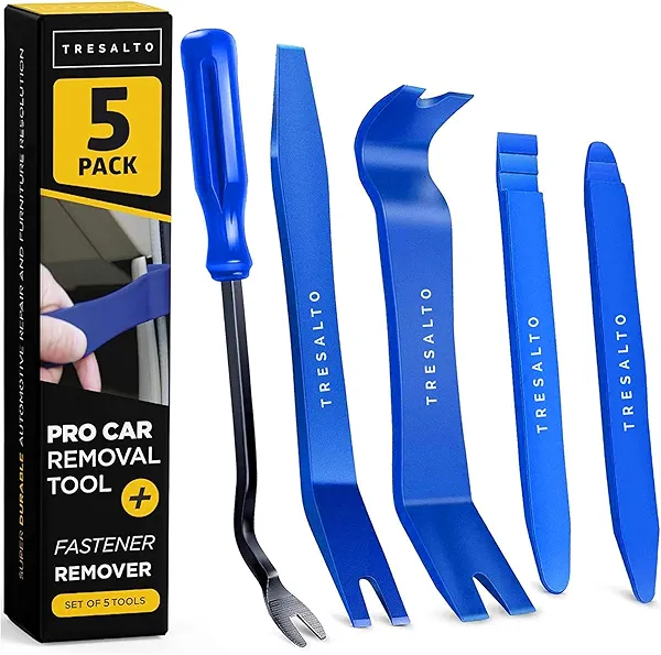 Tresalto Auto Trim Removal Tool Kit - 5 Piece Set for Dash, Door Panel, Clip Remover - Scratch-Resist Nylon Pry Tools for Interior Car Trims Work - Panel Prying Tools Included - Blue
