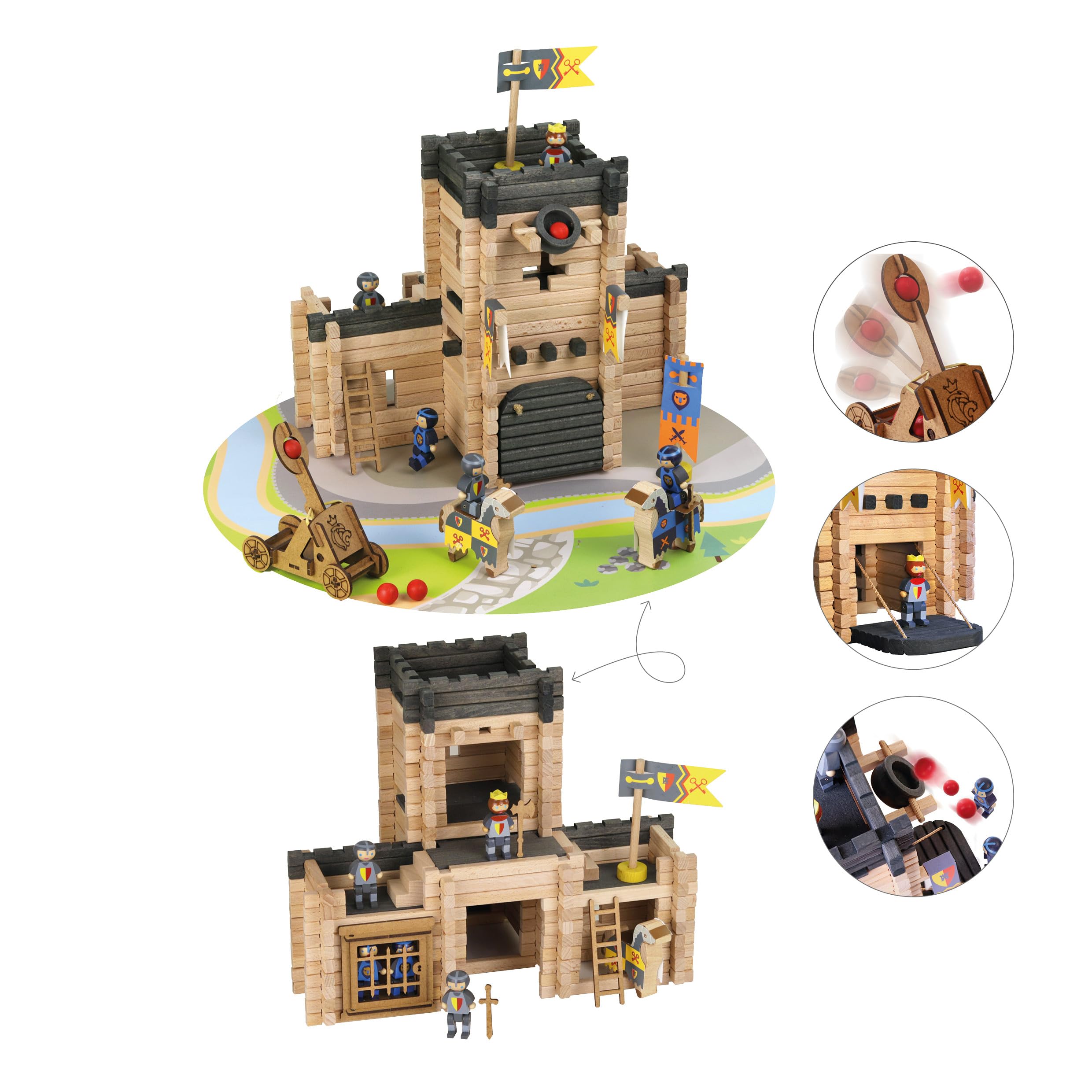 Jeu de construction - Jeujura - 8028 - Château fort - Catapulte - 270 pieces en bois