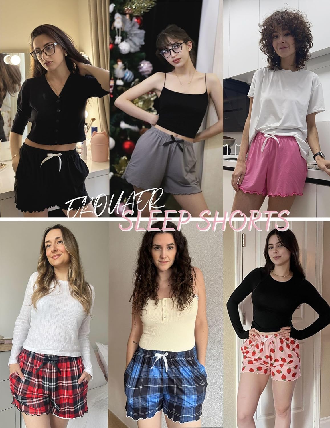 Ekouaer Womens Pajama Shorts Soft Comfy Ruffle Sleep Shorts 2026 Summer Casual Elastic Waist Pj Short with Pockets - Image 4