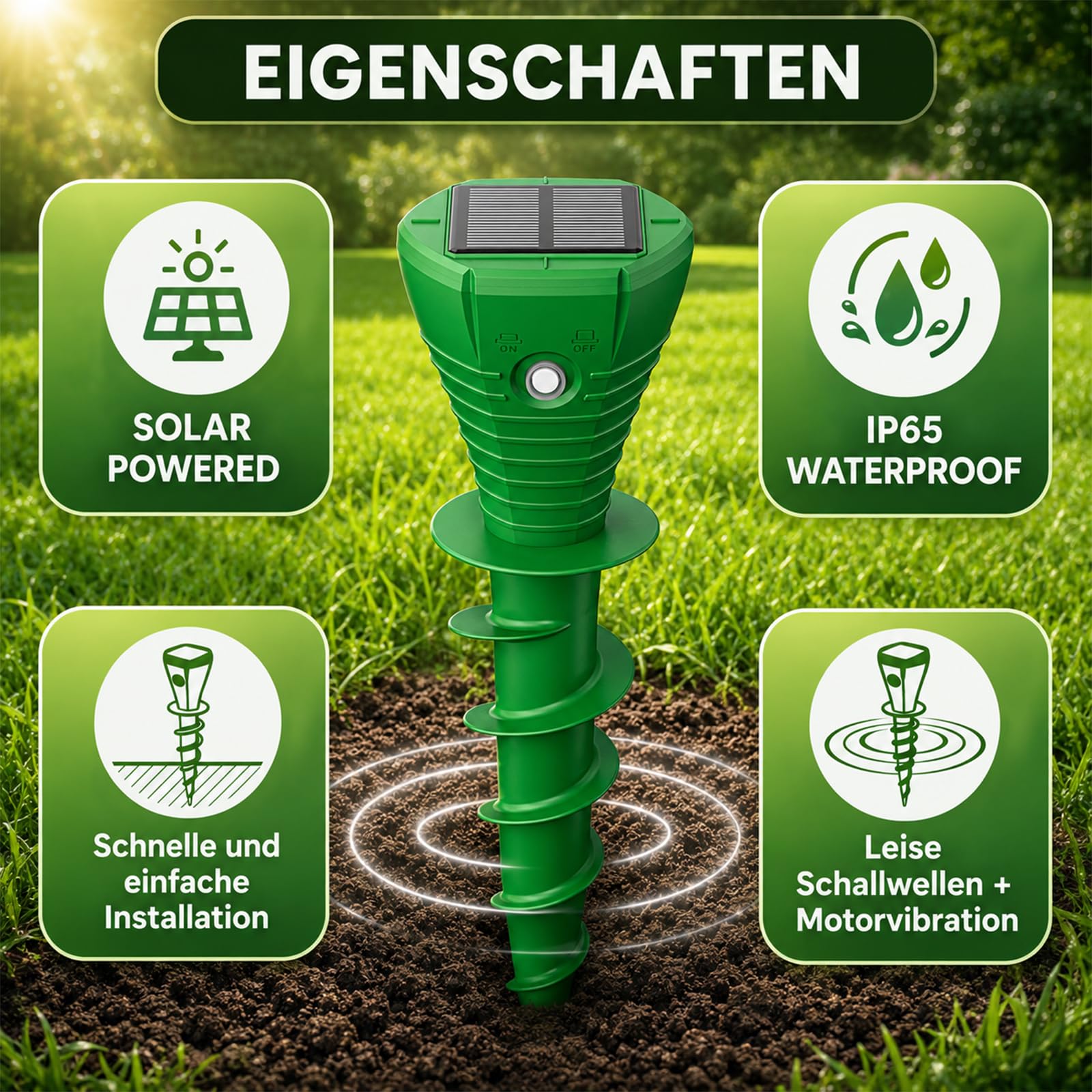 4 unidades de ahuyentador solar de topos para jardín, ratones ultrasónicos, IP65, resistente al agua, repelente de roedores y topos, ratones de campo y roedores de jardín