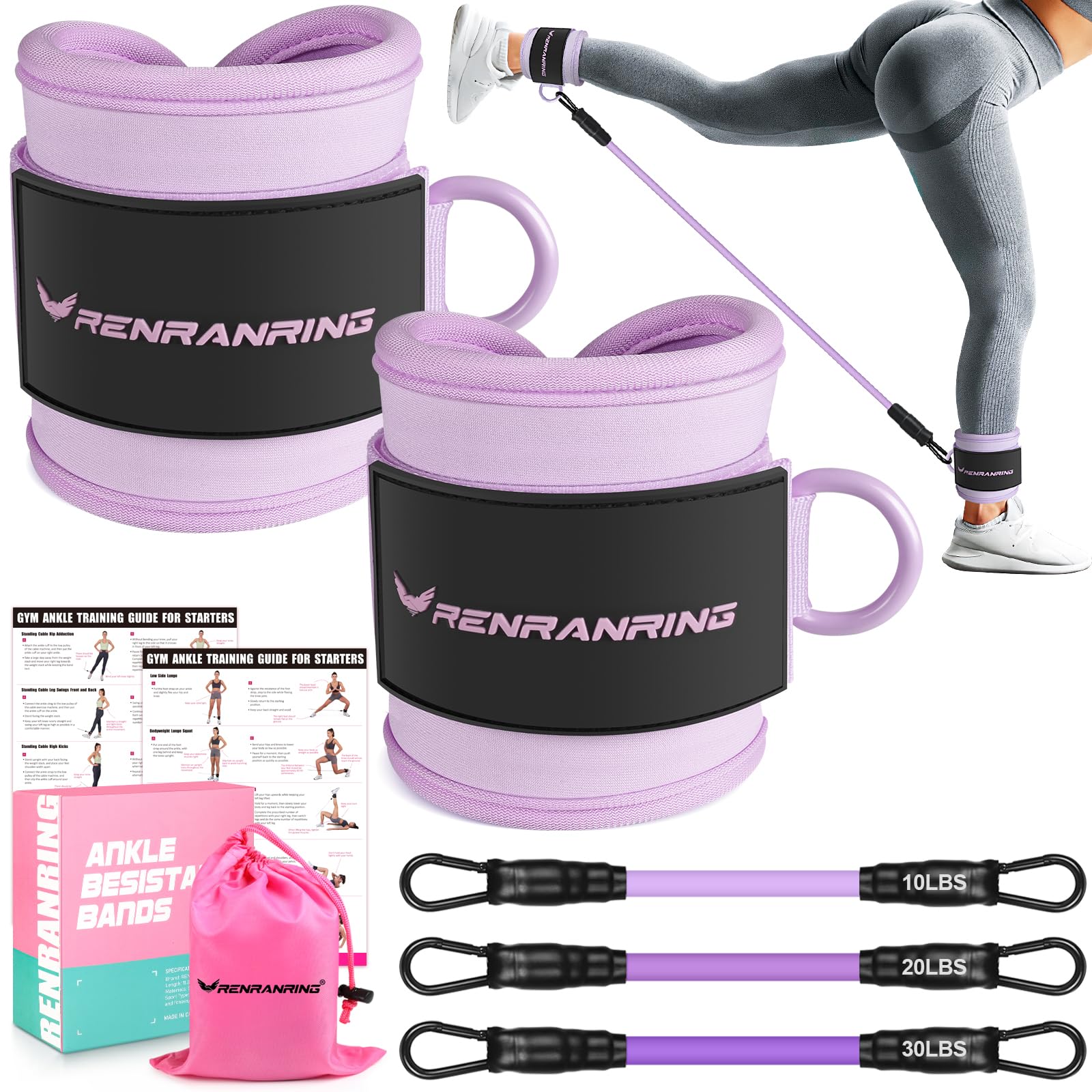 Ankle Resistance Bands with Cuffs, Ankle Bands for Working Out, Ankle Resistance Band for Legs and Glutes Workout Equipment, Butt Exercise Equipment
