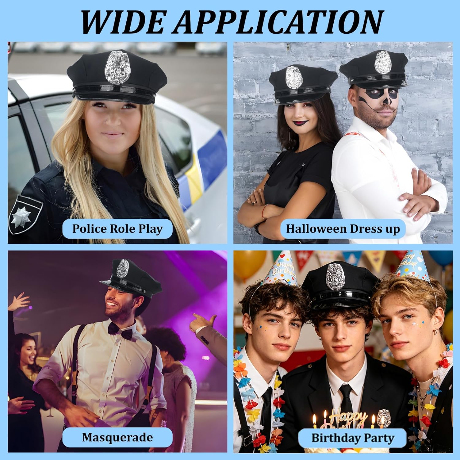 Men Police Costume Hat, Police Hat, Cop Cosplay Hat Cap for Men, Women, Adults Officer Captain Accessories for Halloween Cosplay