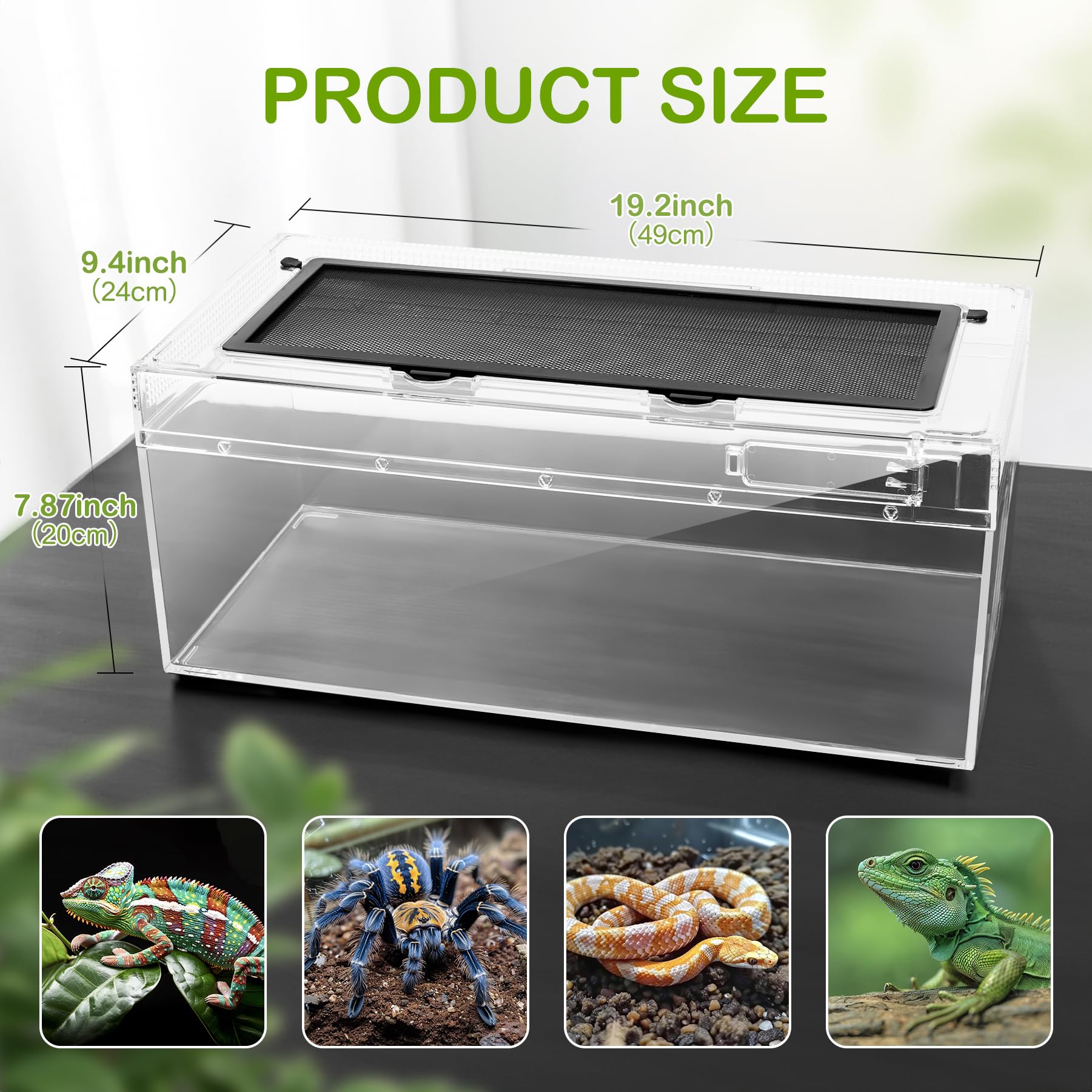 Reptilien-PC-Terrarium, 23,9 x 48,8 x 19,8 cm, Amphibien-Tank, Spinnenkäfig, geeignet für die Zucht von Leopard, Gecko, Frosch, Einsiedlerkrebse, Eidechsen, Isopoden, Vogelspinnen